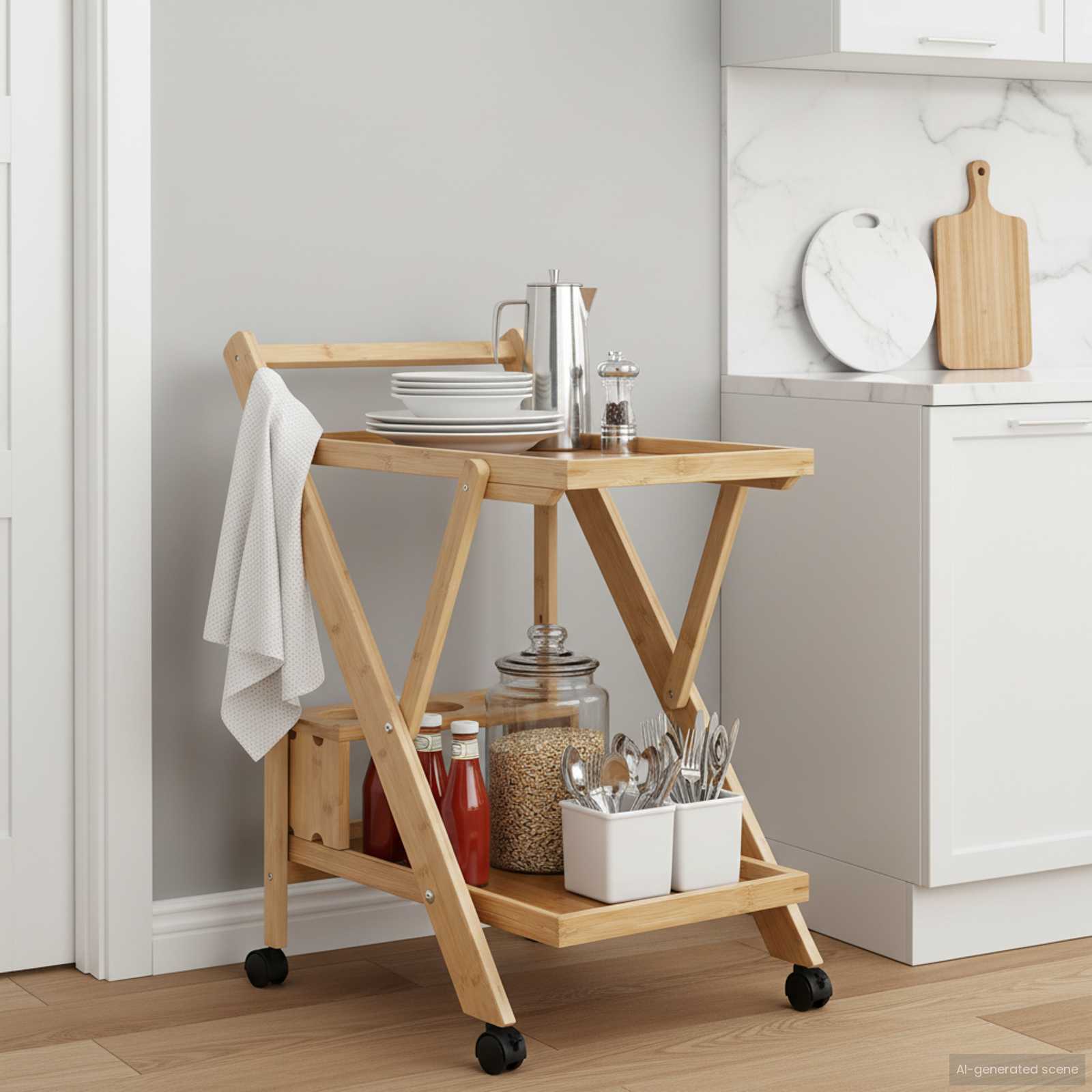 Chariot de Cuisine avec Roues Marron Clair 65 x 40,5 x 76,5 cm - XIOS