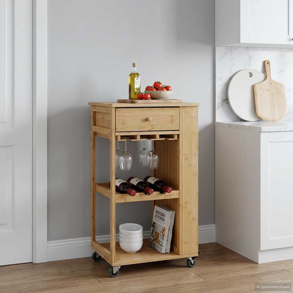 Chariot de Cuisine avec Roues Naturel 47,5 x 36 x 83 cm Bambou - XIOS