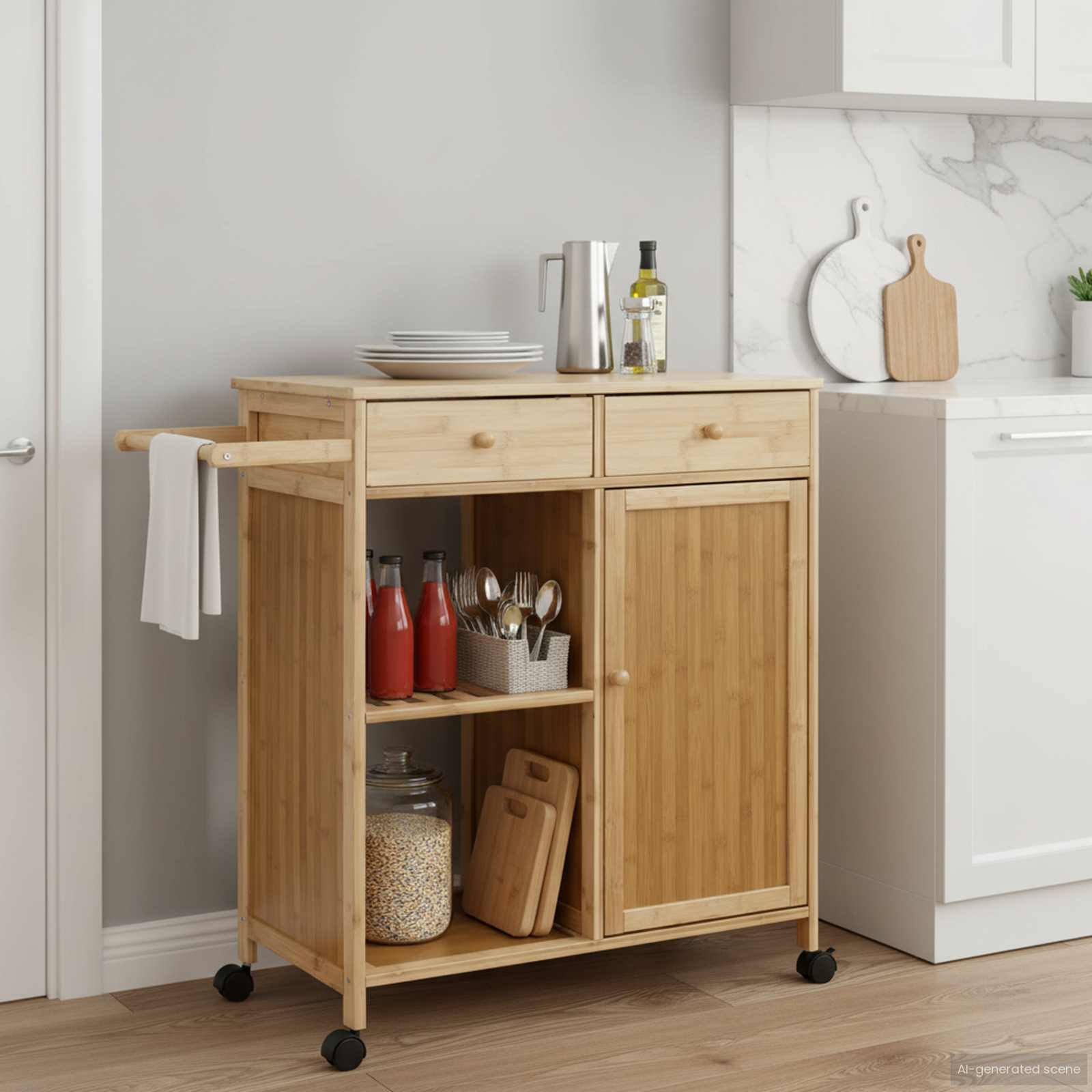 Chariot de Cuisine avec Roues Naturel 90,5 x 36 x 86,5 cm - XIOS