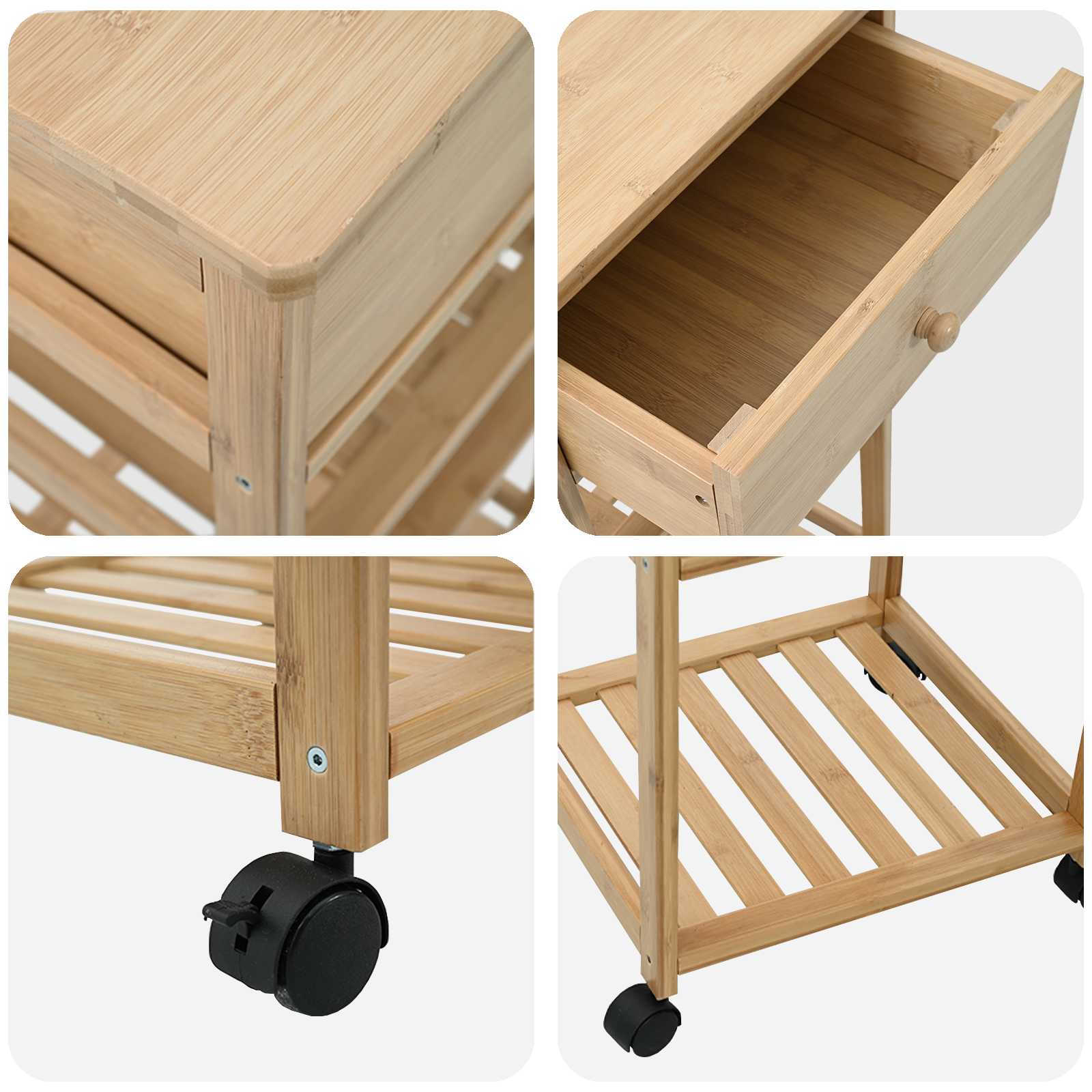 Chariot de Cuisine avec Roues Naturel 37 x 36 x 80 cm Bambou - XIOS