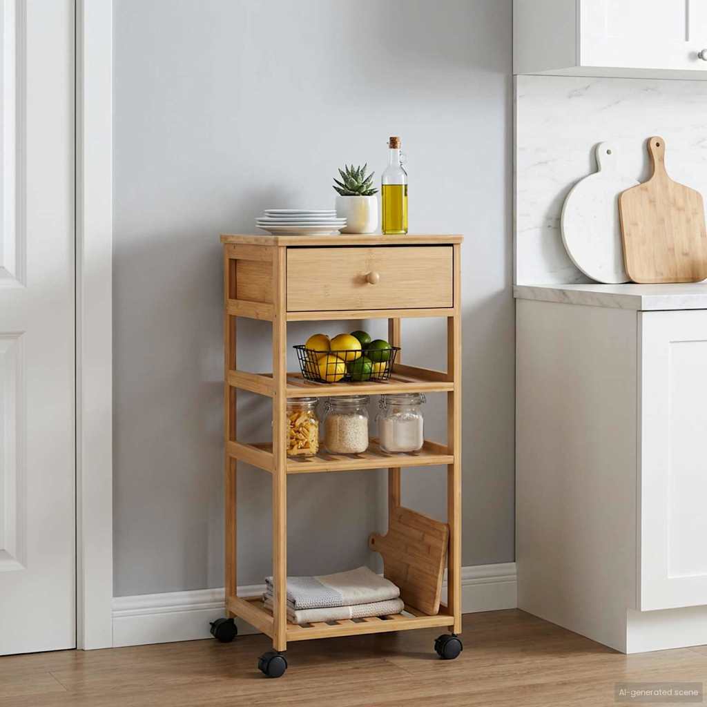 Chariot de Cuisine avec Roues Naturel 37 x 36 x 80 cm Bambou - XIOS