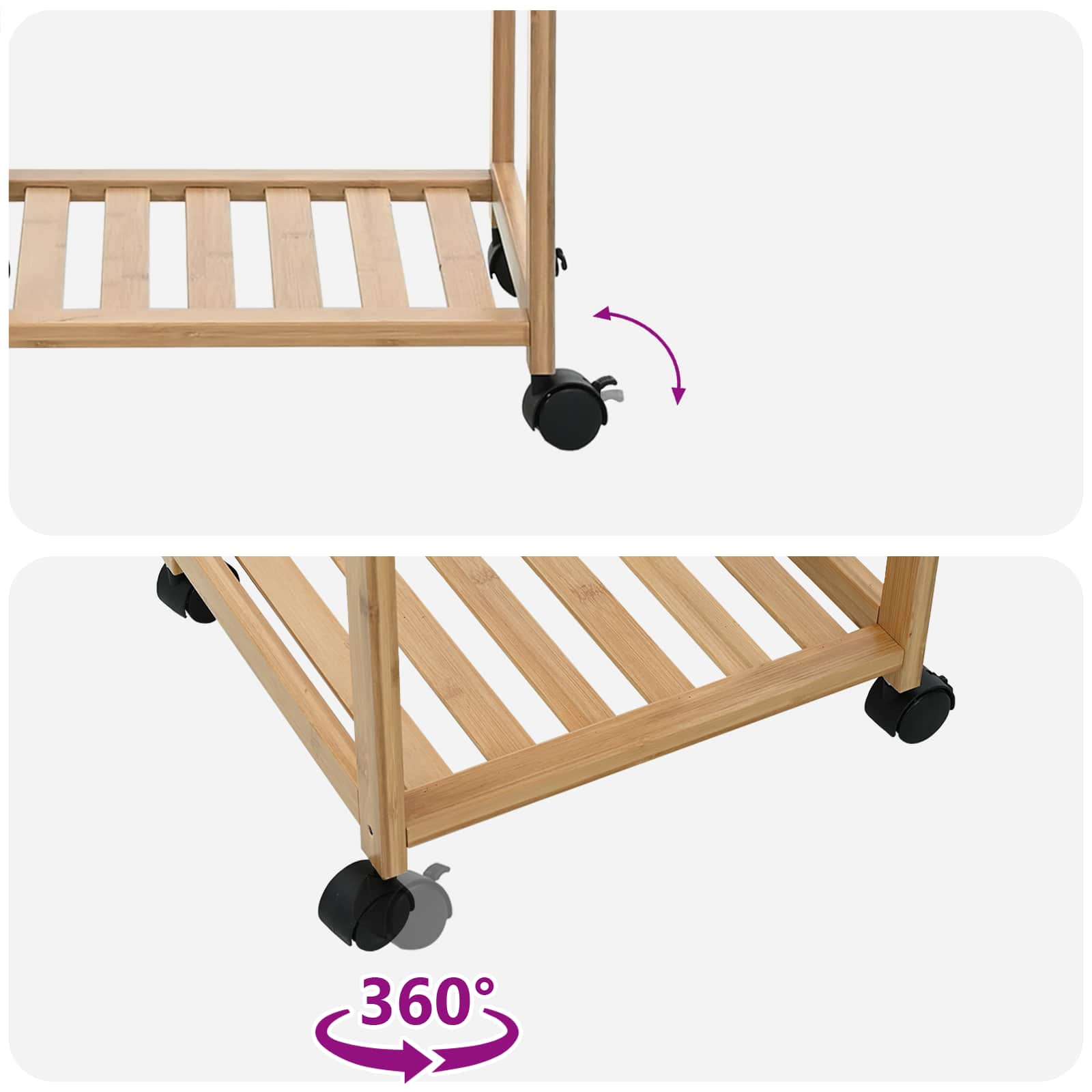 Chariot de Cuisine avec Roues Naturel 37 x 36 x 80 cm Bambou - XIOS