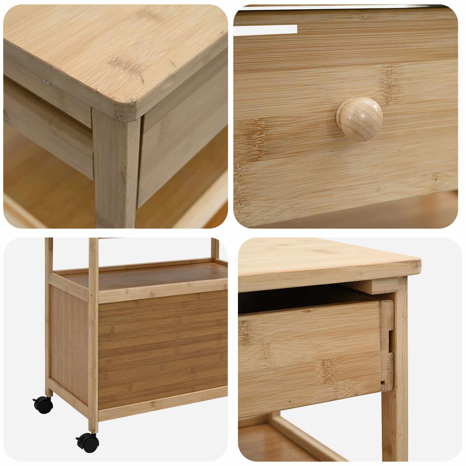 Chariot de Cuisine avec Roues Naturel 59,5 x 36 x 82 cm Bambou - XIOS