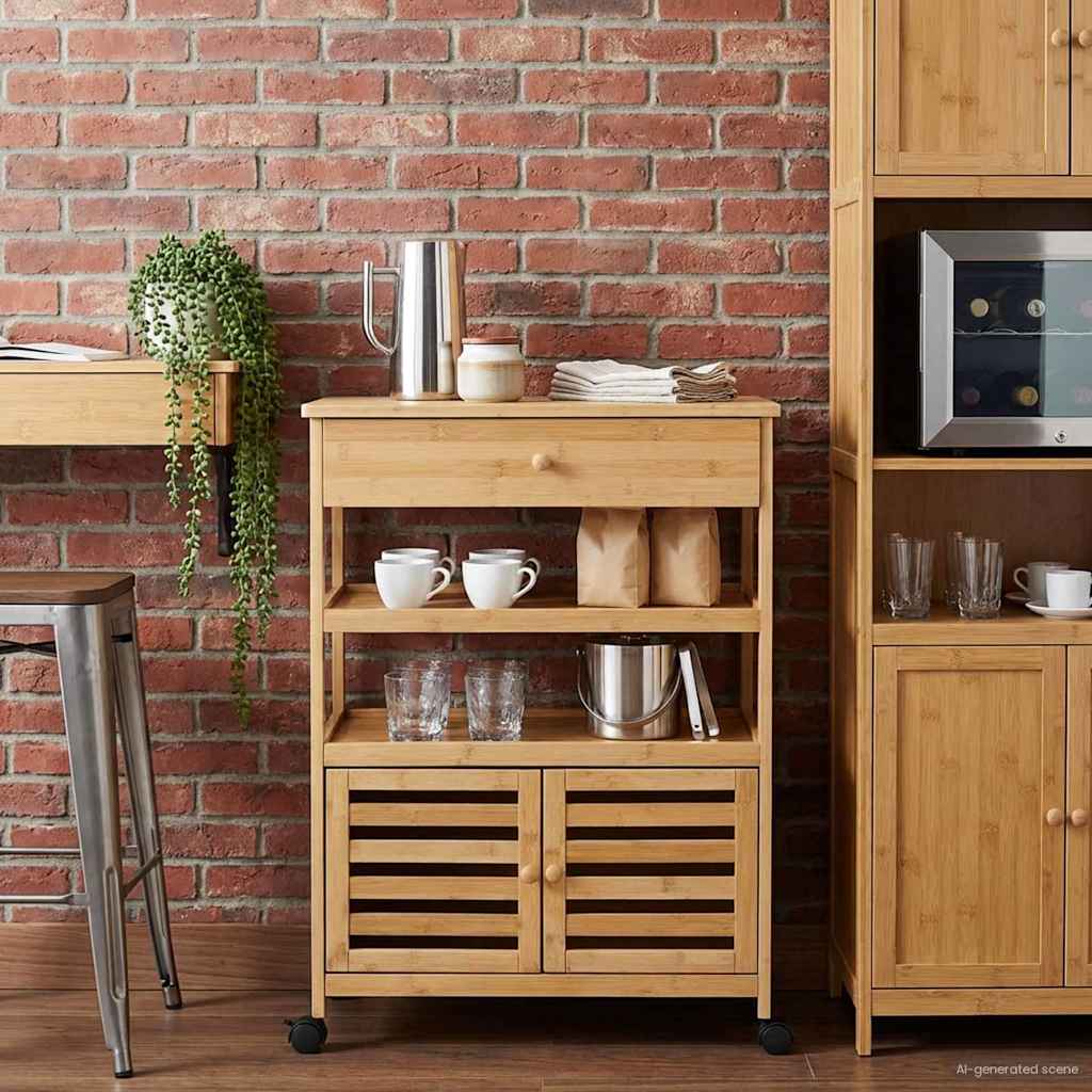 Chariot de Cuisine avec Roues Naturel 59,5 x 36 x 82 cm Bambou - XIOS
