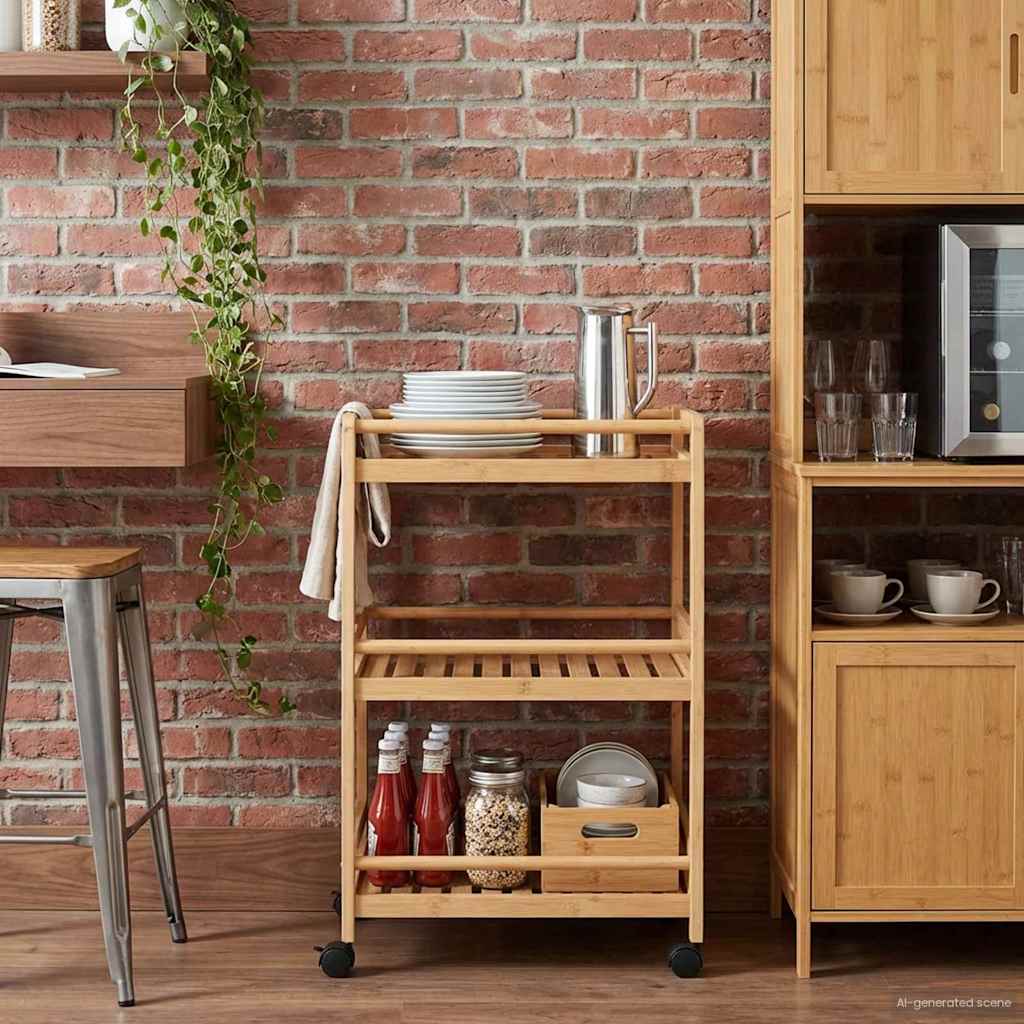Chariot de Cuisine avec Roues Naturel 46 x 38 x 76 cm Bambou - XIOS
