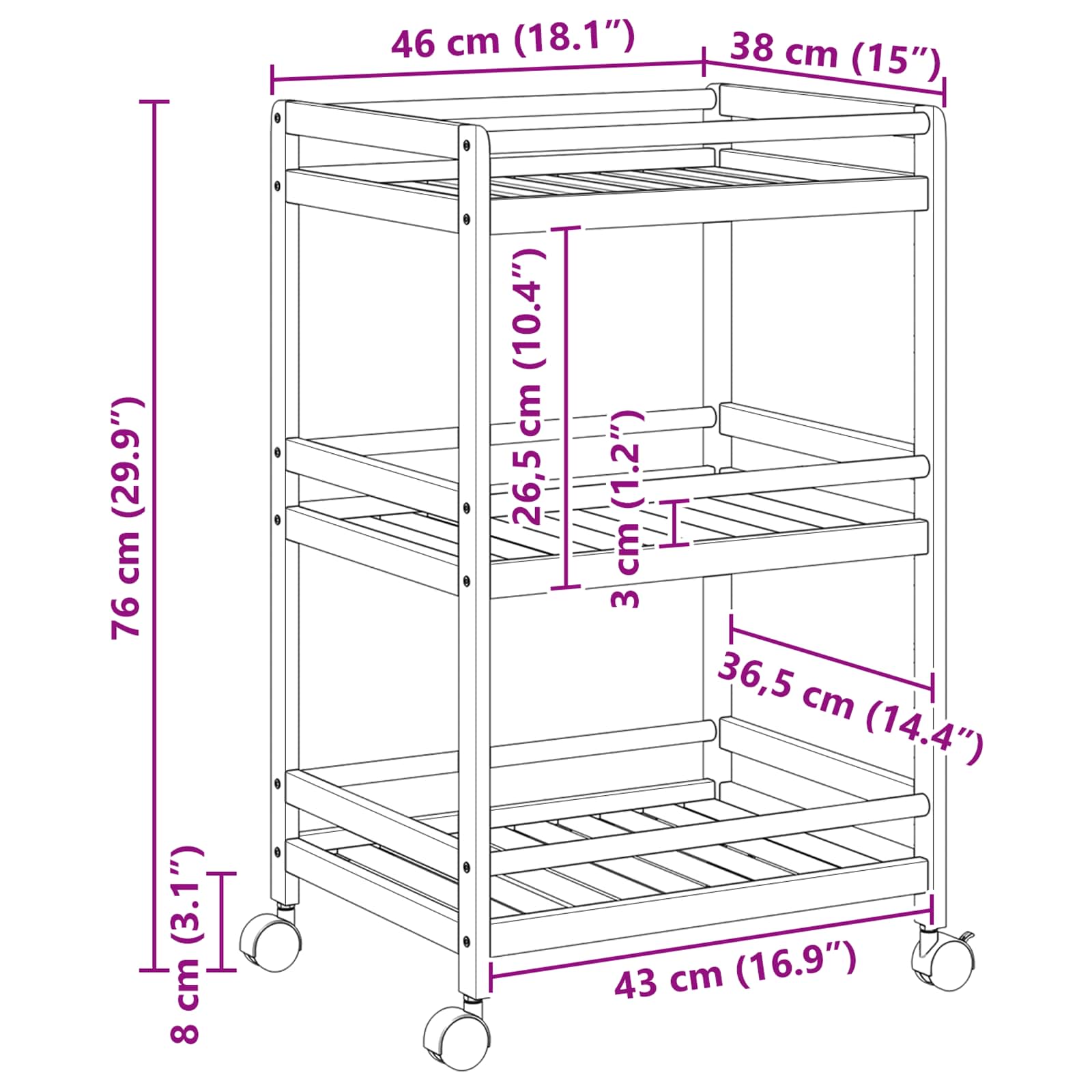Chariot de Cuisine avec Roues Naturel 46 x 38 x 76 cm Bambou - XIOS