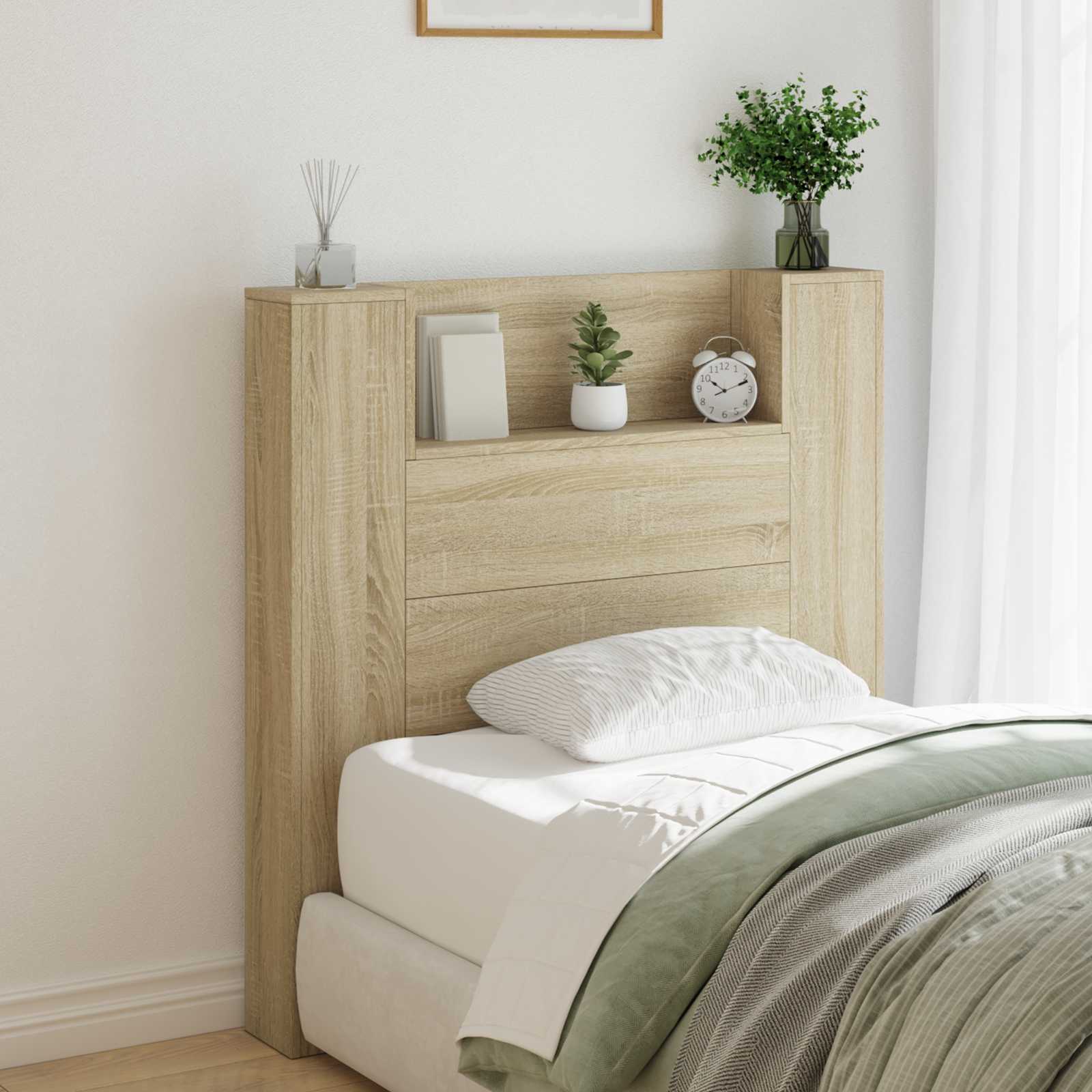 Tête de lit de rangement avec LED Chêne Sonoma