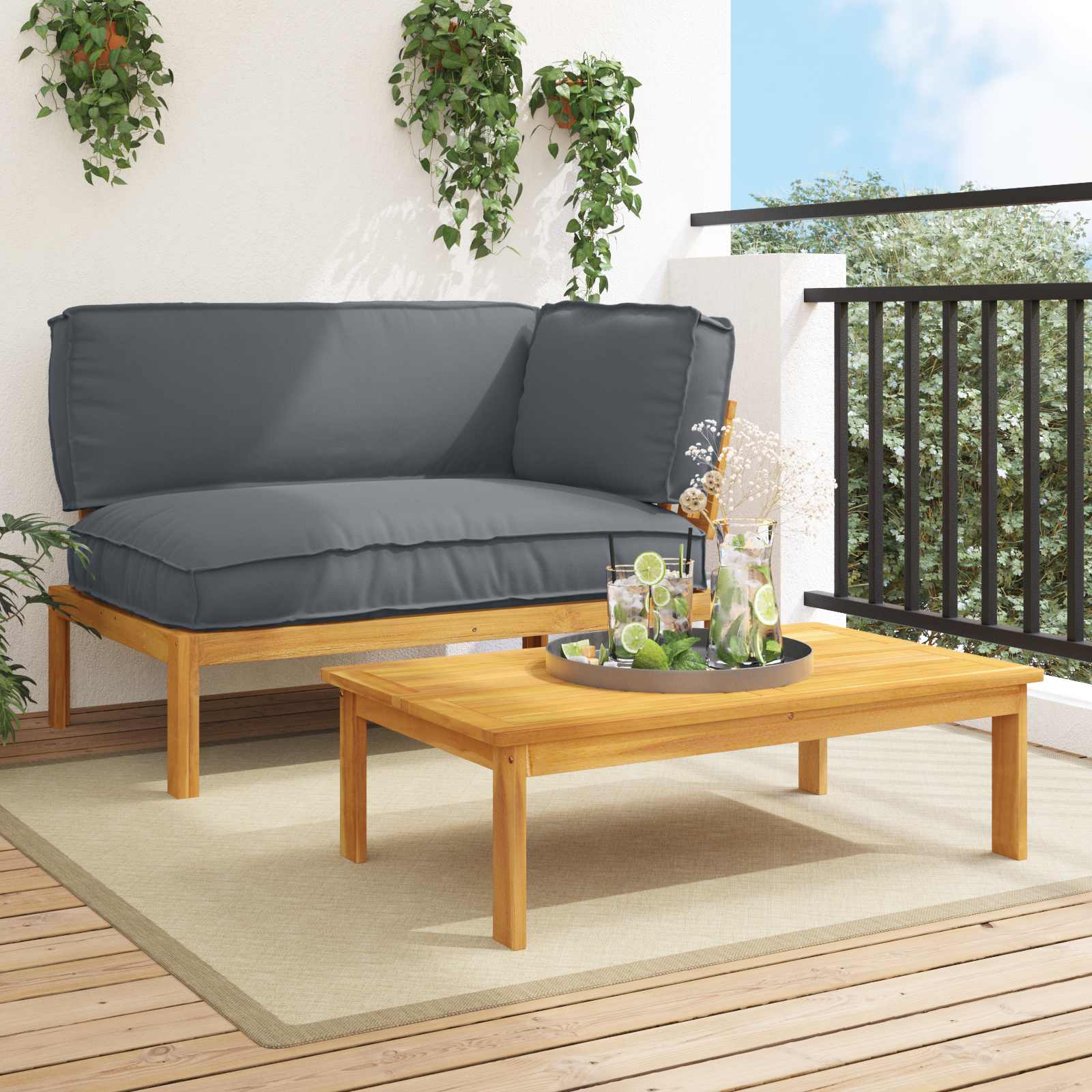 Ensemble de Canapés 2 pc Anthracite Bois d'Acacia Massif