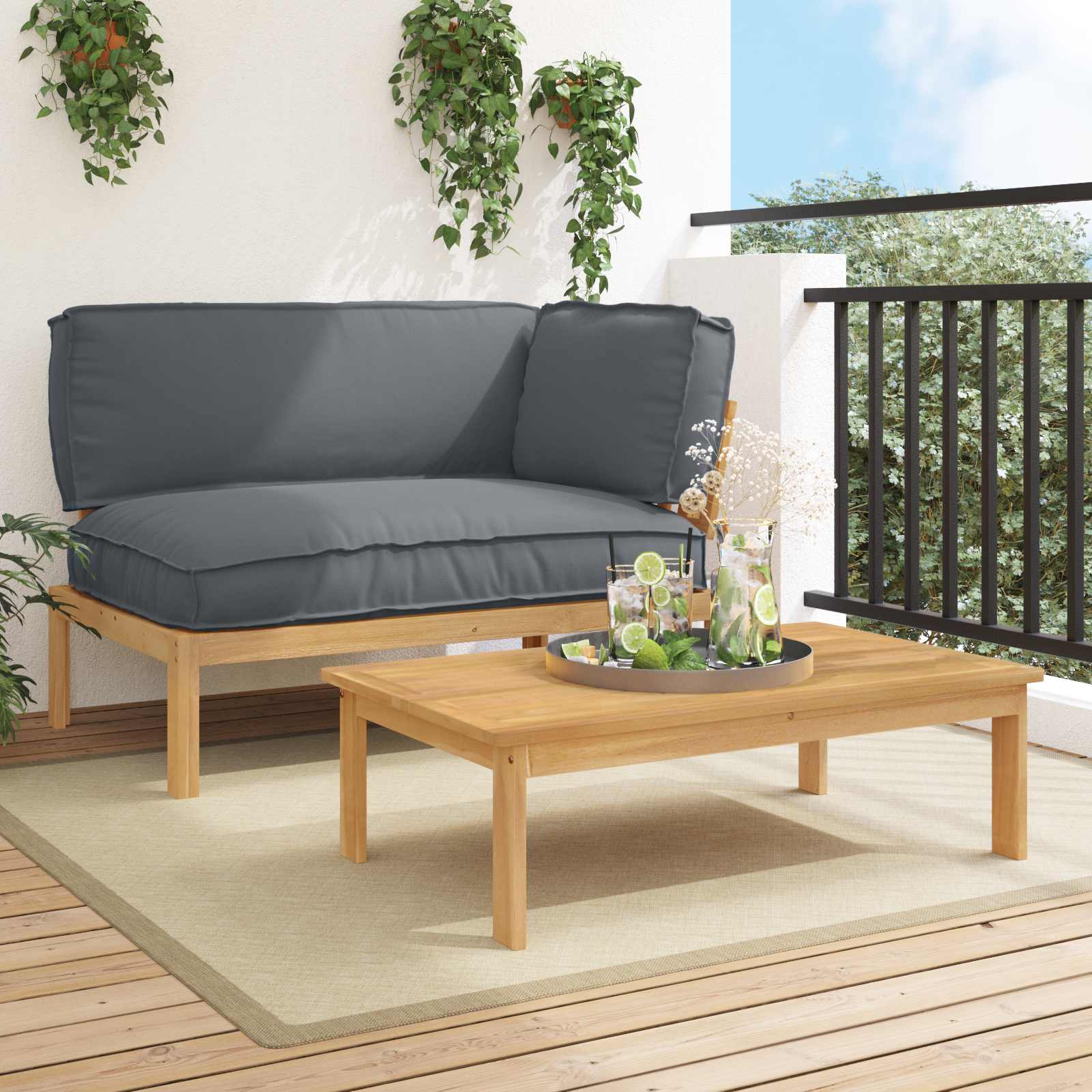 Ensemble de Canapés 2 pc Anthracite Bois d'Acacia Massif
