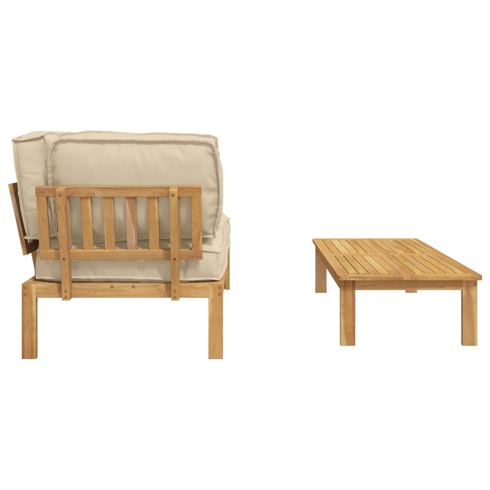 Ensemble de Canapés Uni 2 pcs Beige Bois d'Acacia Massif