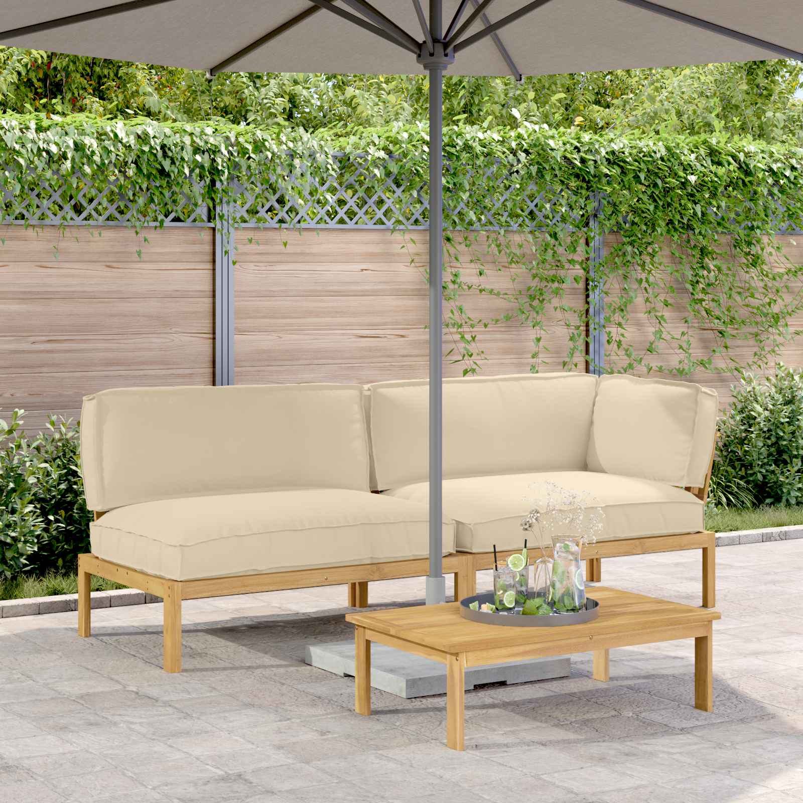 Ensemble de Canapés Uni 3 pcs Beige Bois d'Acacia Massif