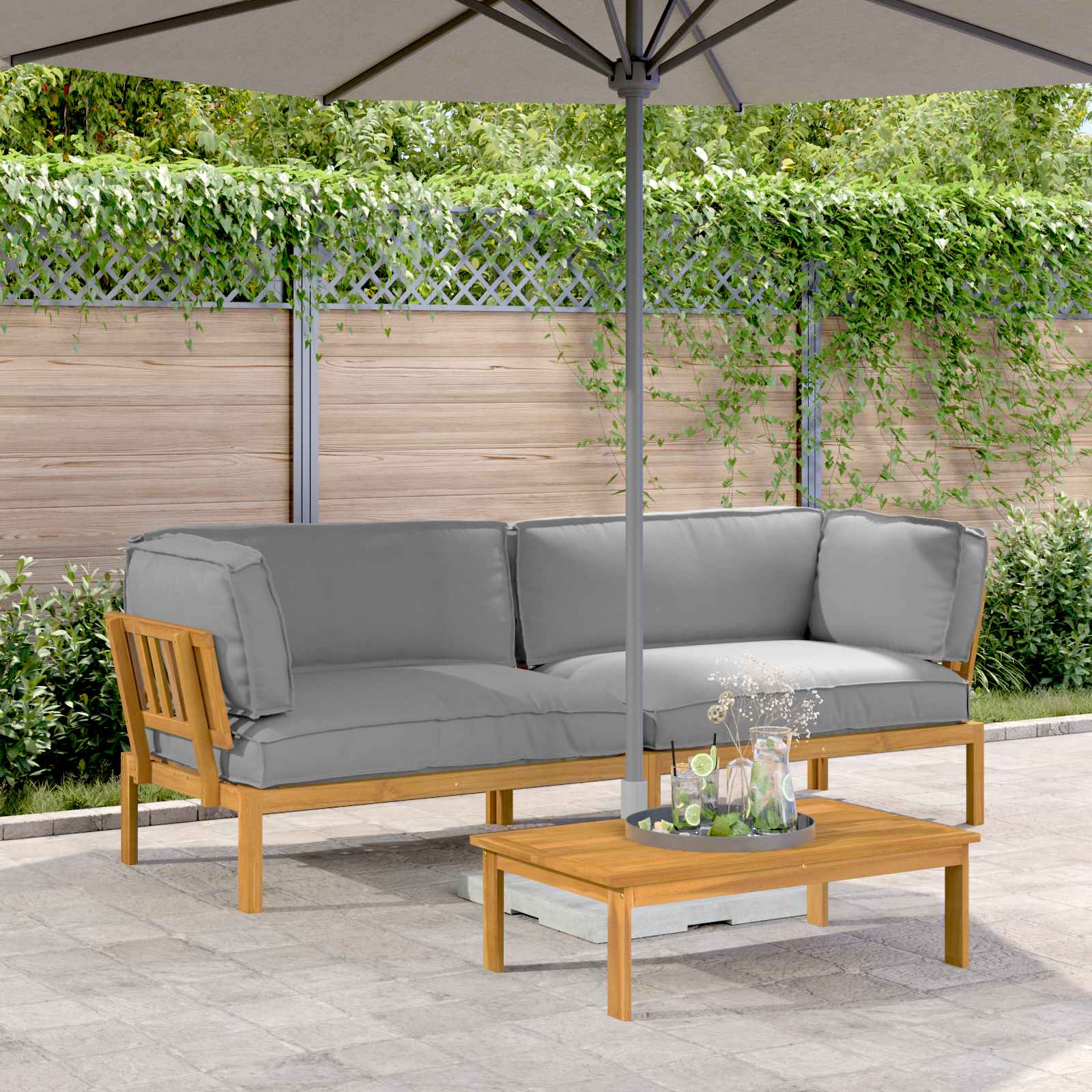 Ensemble de Canapés Uni 2 pcs Gris Bois d'Acacia Massif - XIOS