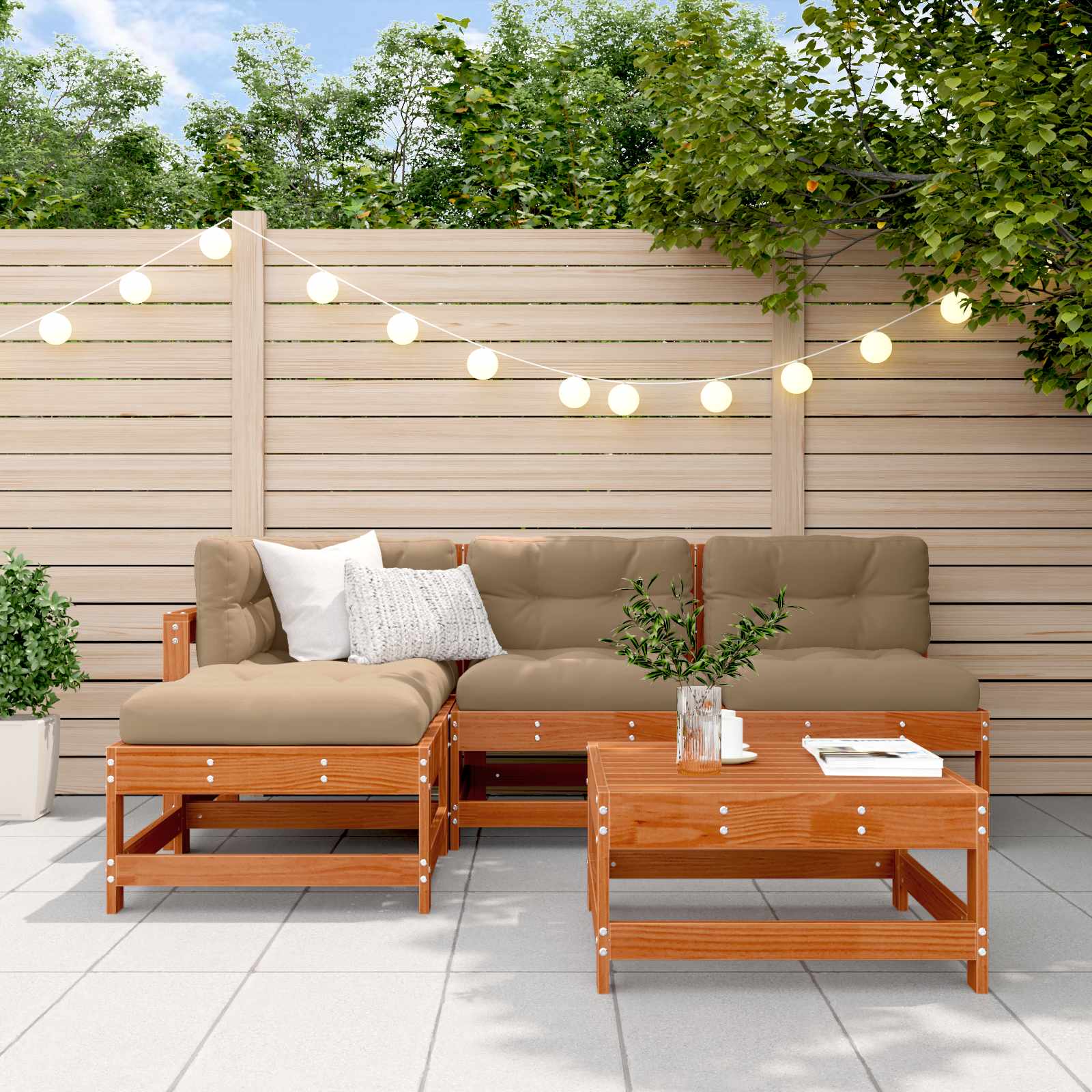 Ensemble de salon de jardin 5 pcs Brun cire Bois de pin massif - XIOS