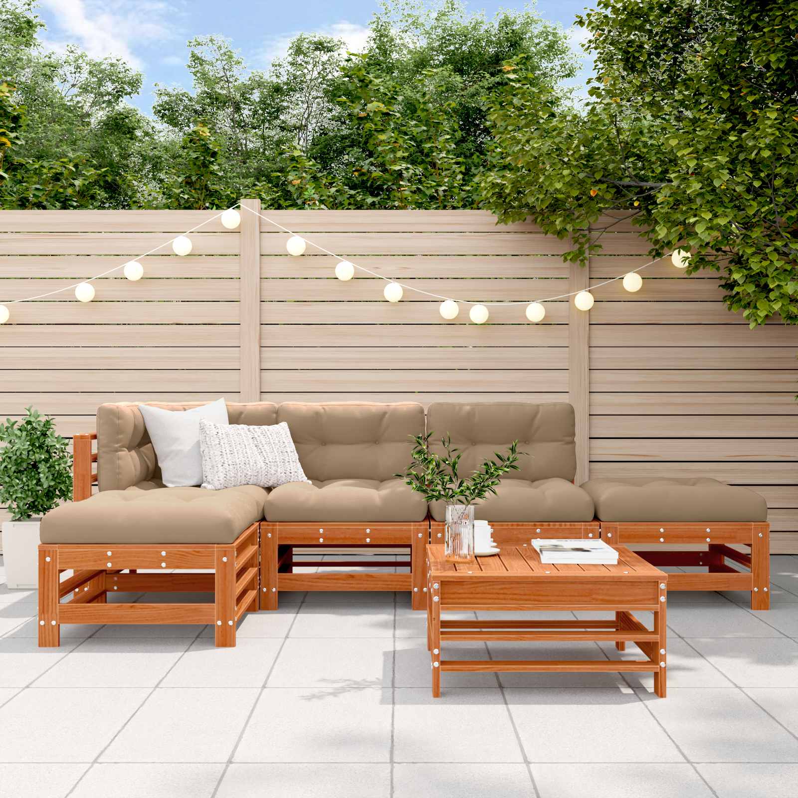 Ensemble de salon de jardin 5 pcs Brun cire Bois de pin massif - XIOS