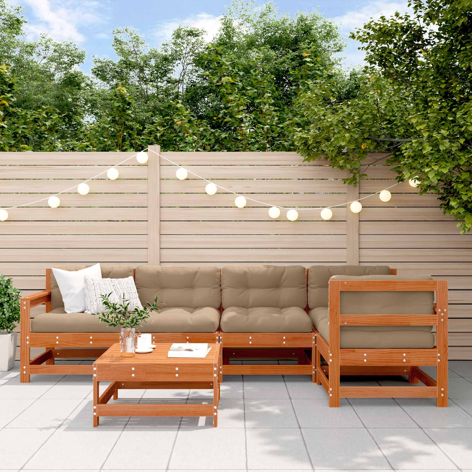 Ensemble de salon de jardin 6 pcs Brun Ciré Pin massif - XIOS