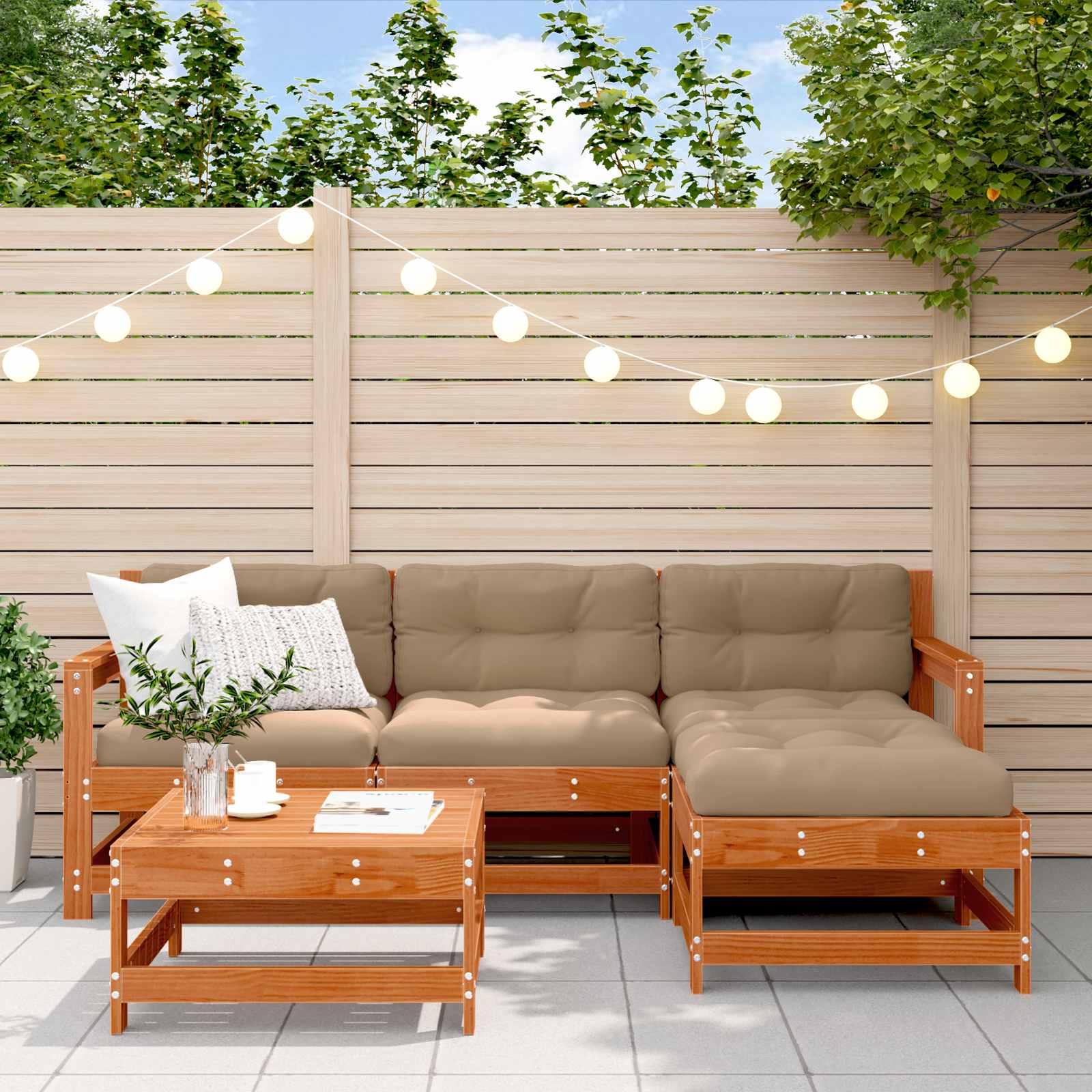 Ensemble de salon de jardin 5 pcs Pin brun ciré - XIOS