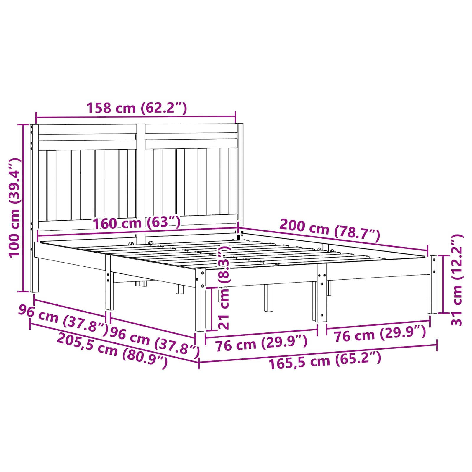 Cadre de lit Cire marron 205,5 x 165,5 x 100 cm - XIOS
