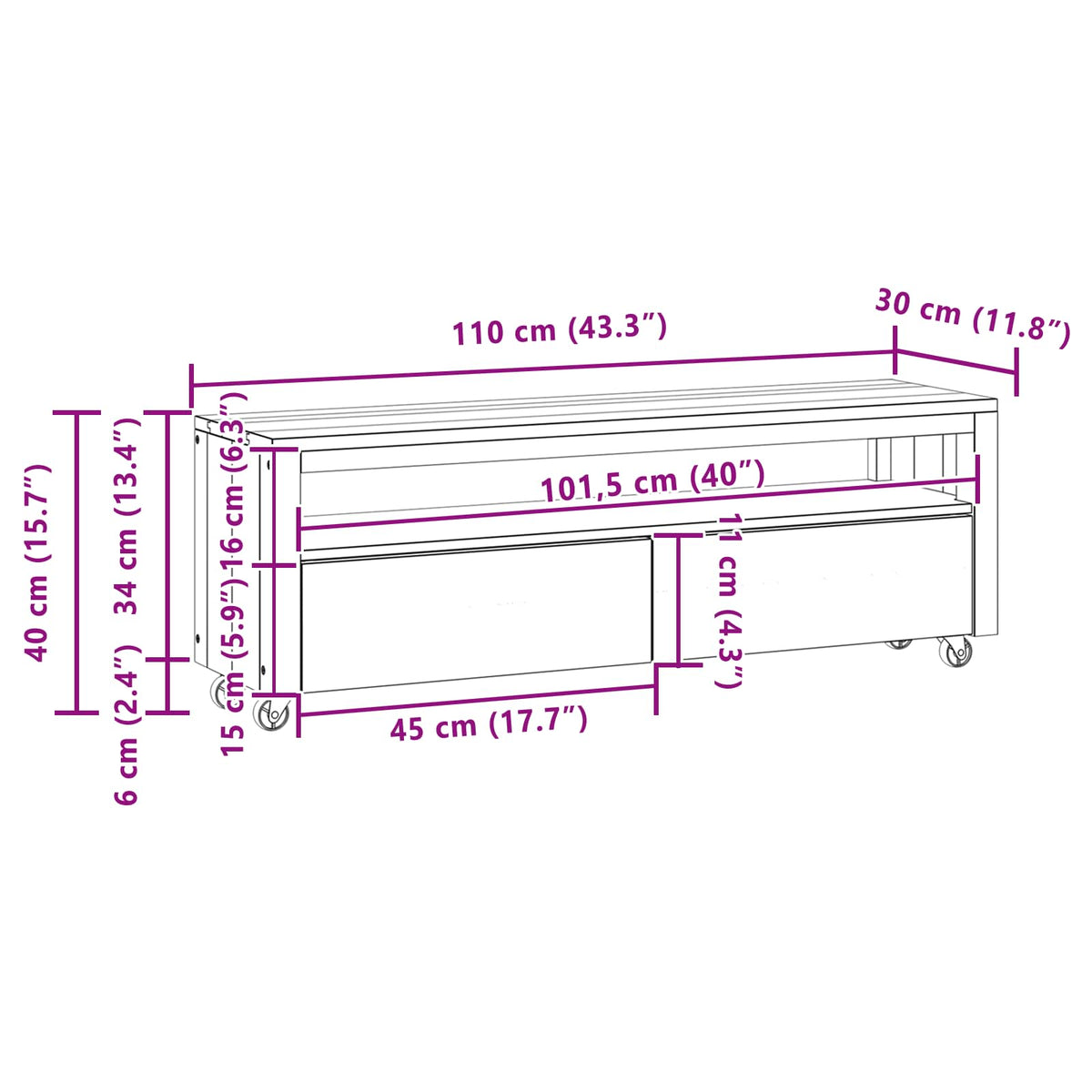 Meuble TV 110 x 30 x 40 cm Naturel Bois de teck massif - XIOS