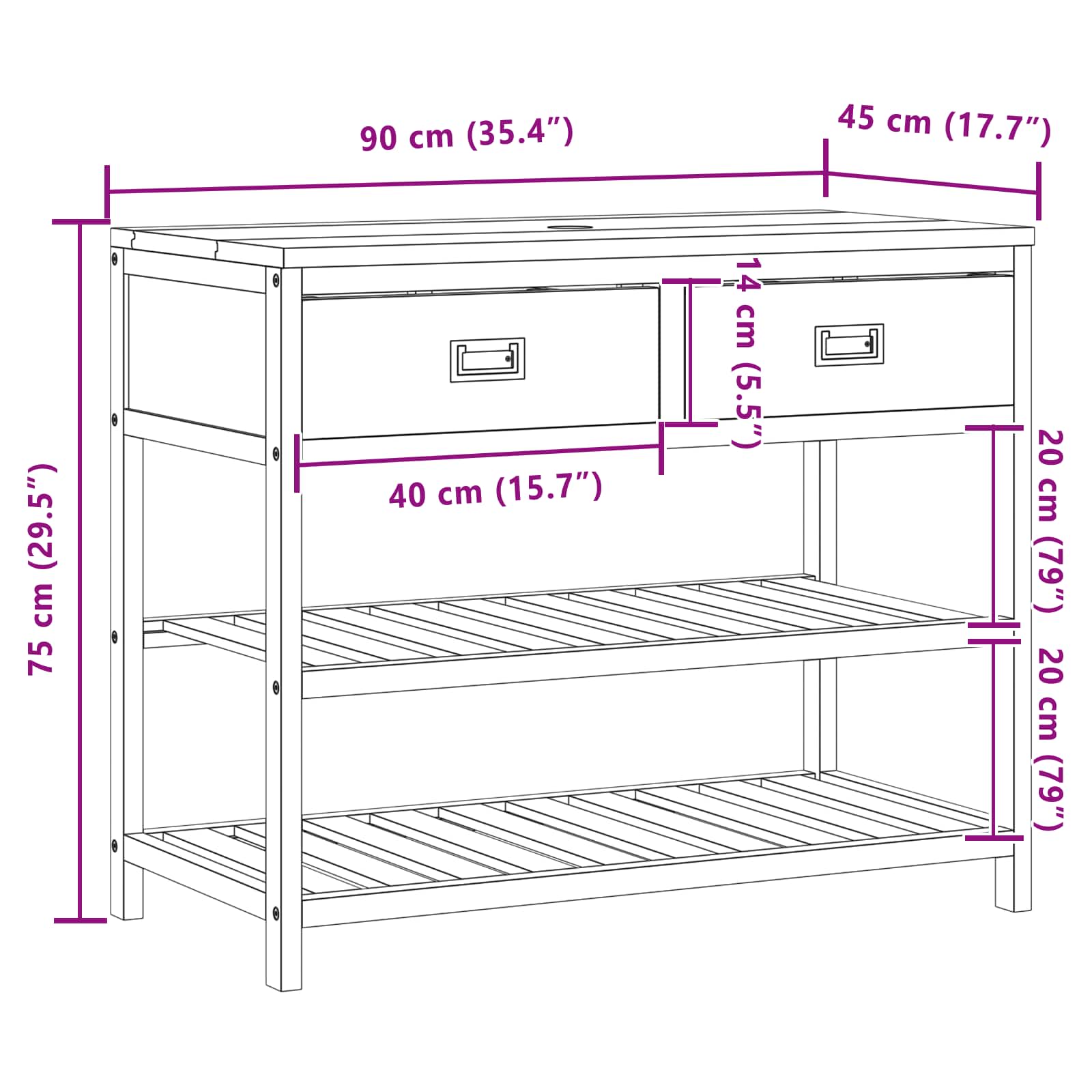 Armoire de salle de bain Naturel 90 x 45 x 75 cm
