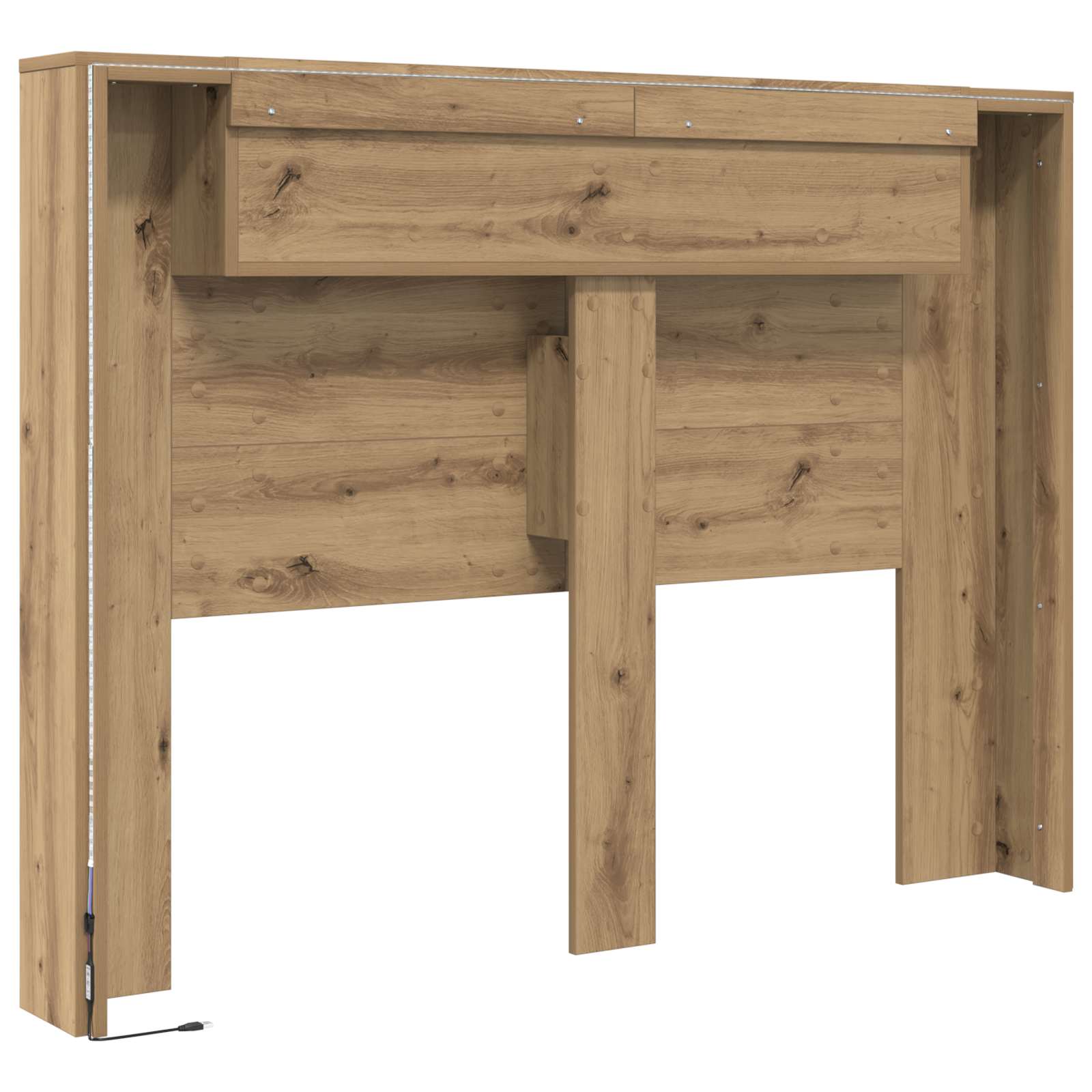 Cabinet de Tête de Lit avec LED avec étagère Chêne Artisanal - XIOS