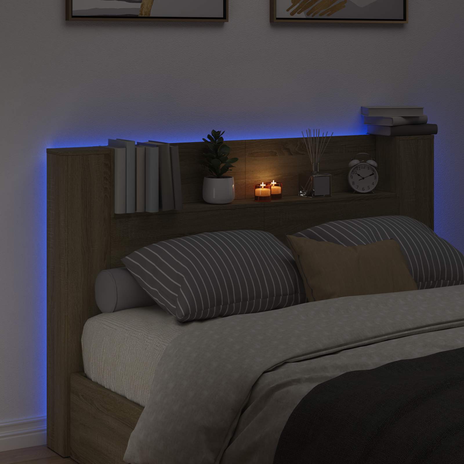 Cabinet de Tête de Lit avec LED Sonoma 160 x 16,5 x 103,5 cm - XIOS