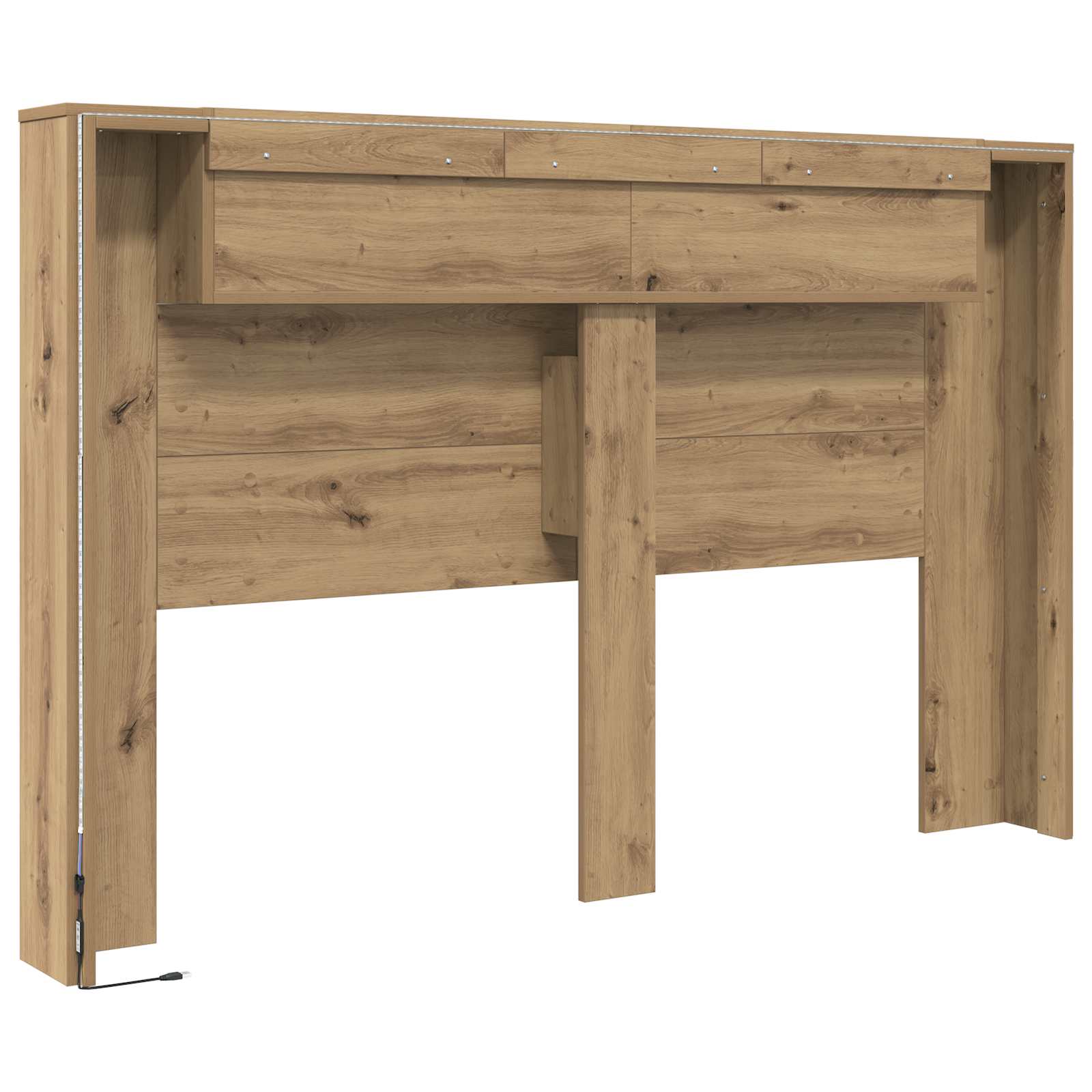 Cabinet de Tête de Lit avec LED avec étagère Chêne Artisanal - XIOS