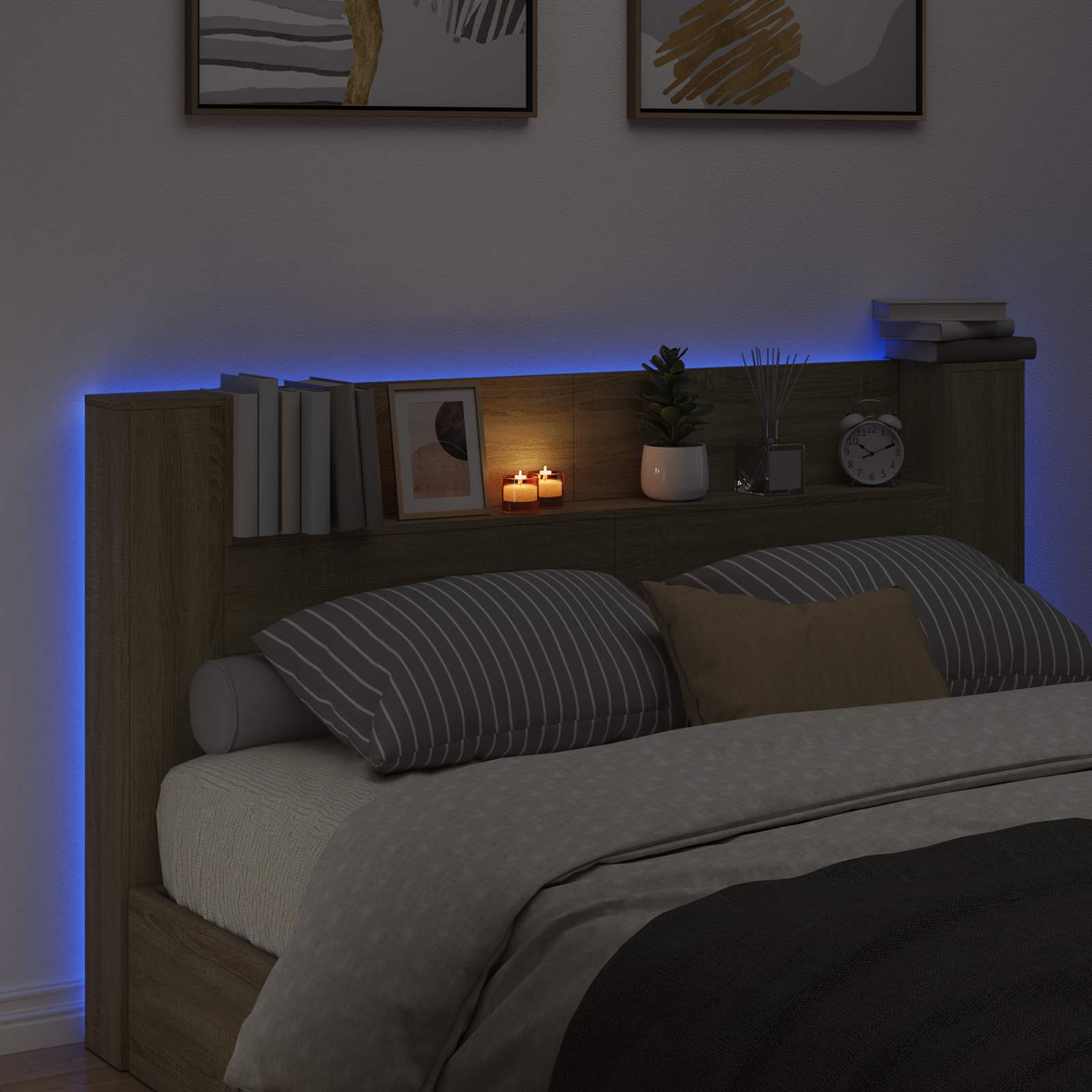 Cabinet de Tête de Lit avec LED Sonoma 180 x 16,5 x 103,5 cm - XIOS