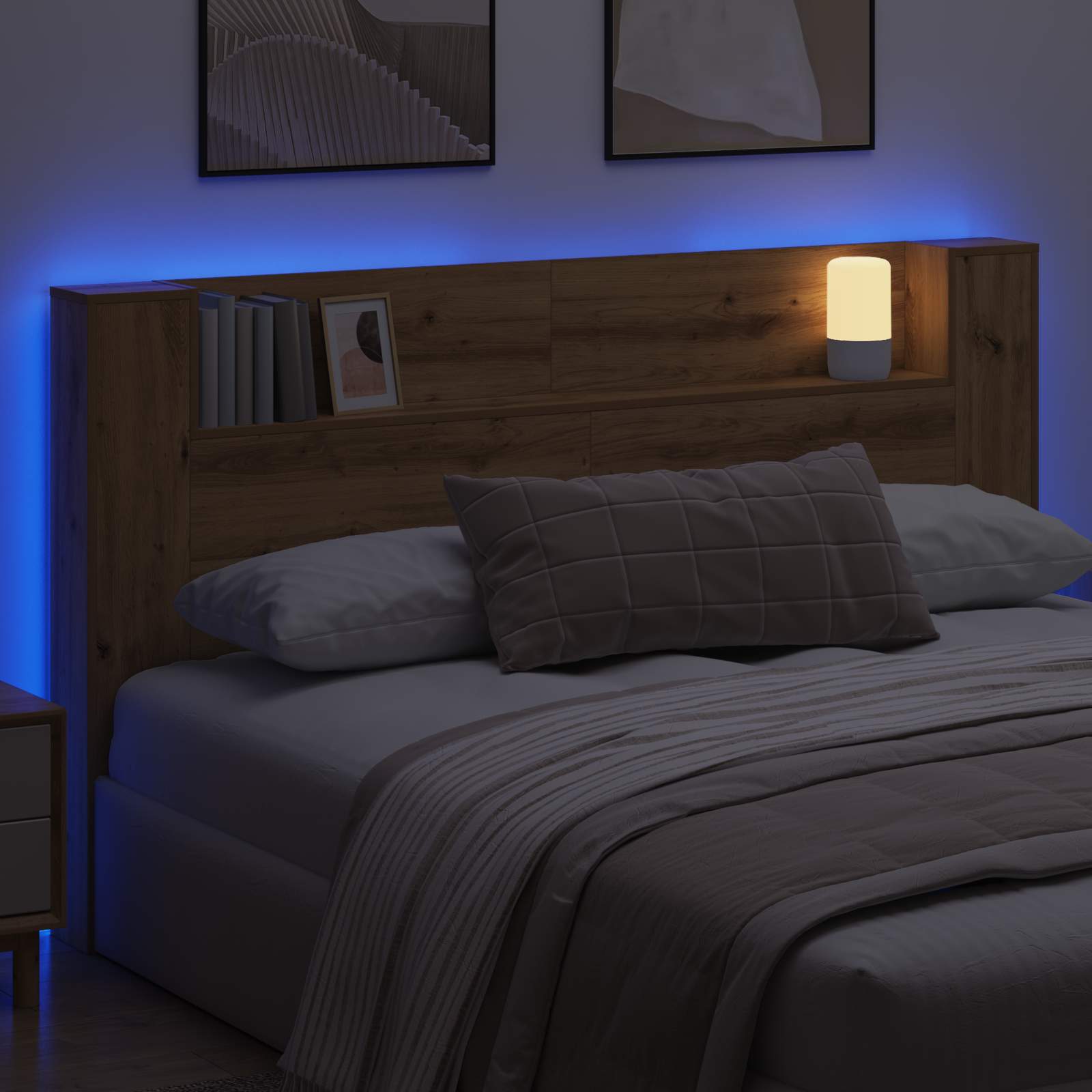 Cabinet de Tête de Lit avec LED Chêne artisan Bois d'ingénierie - XIOS