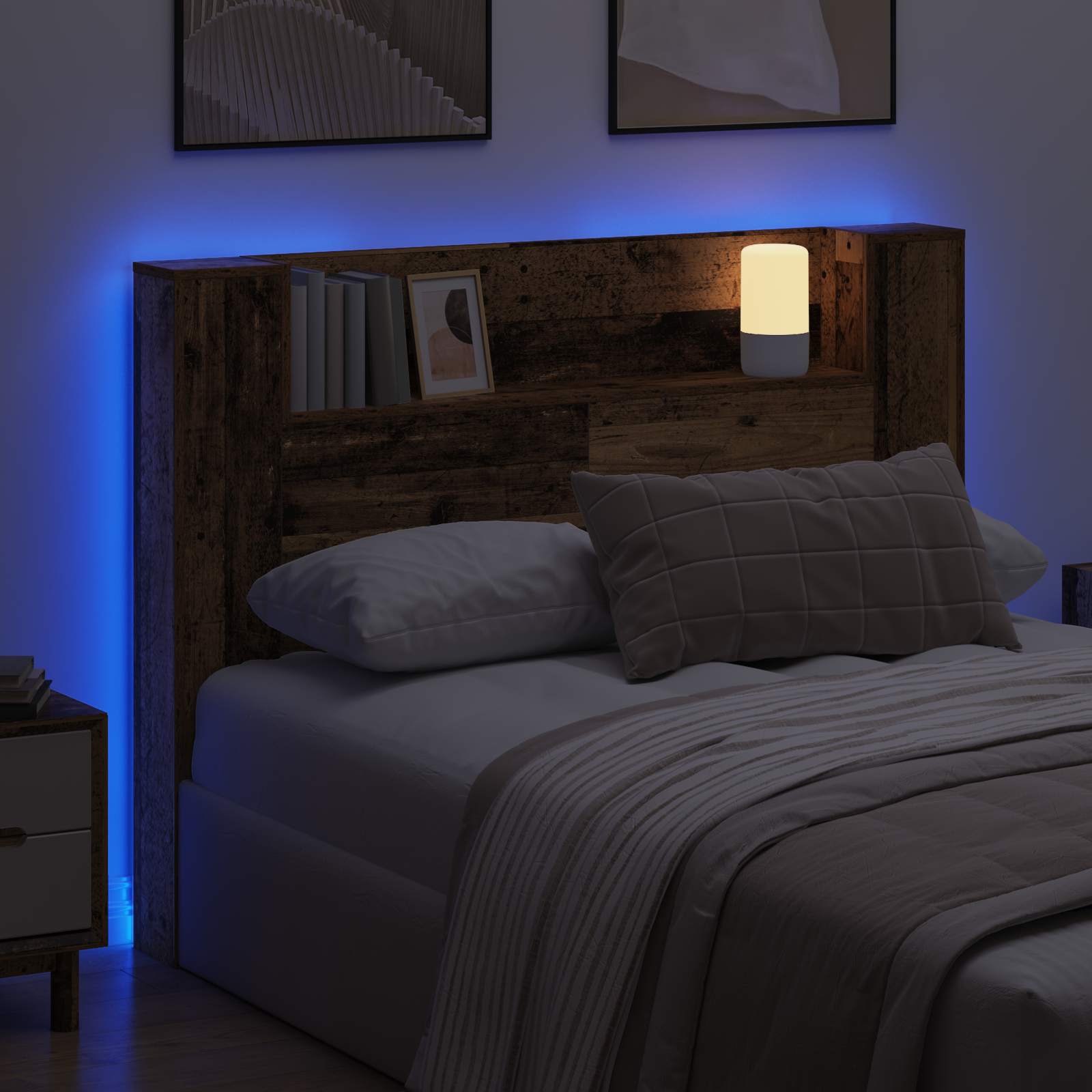 Cabinet de Tête de Lit avec LED Bois ancien Bois d'ingénierie - XIOS