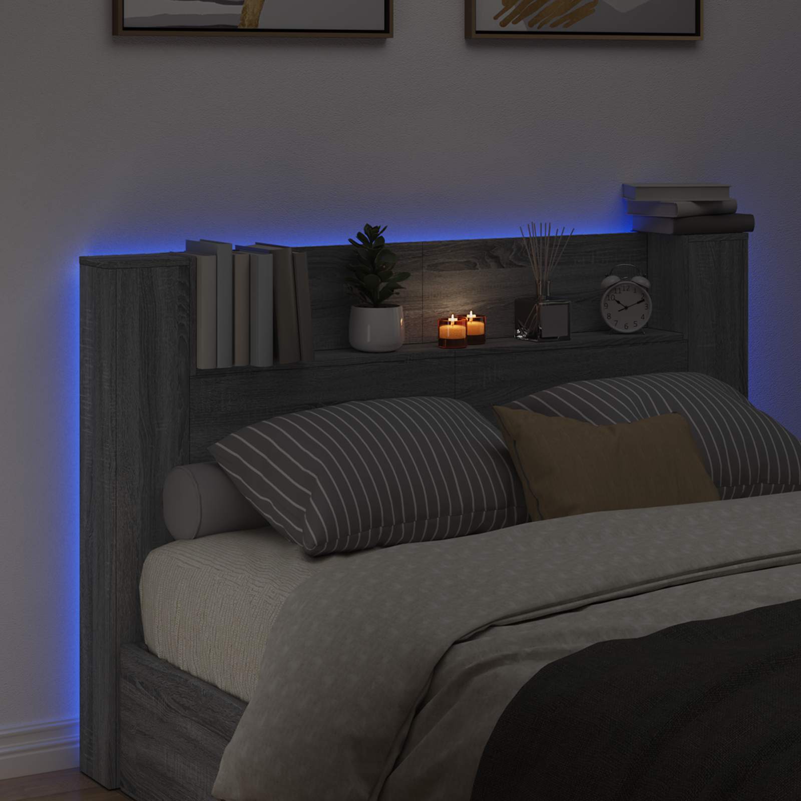 Cabinet de Tête de Lit avec LED Gris Sonoma Bois d'ingénierie - XIOS