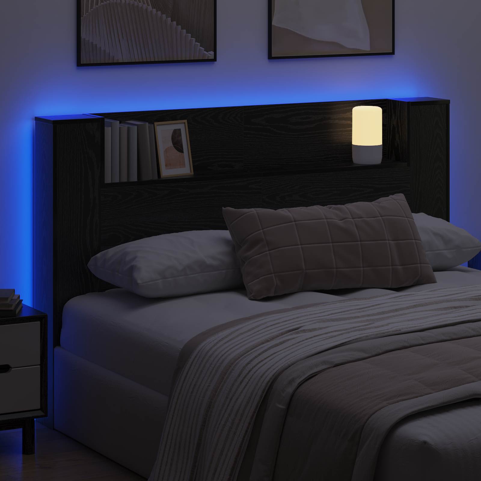 Cabinet de Tête de Lit avec LED Chêne noir Bois d'ingénierie - XIOS