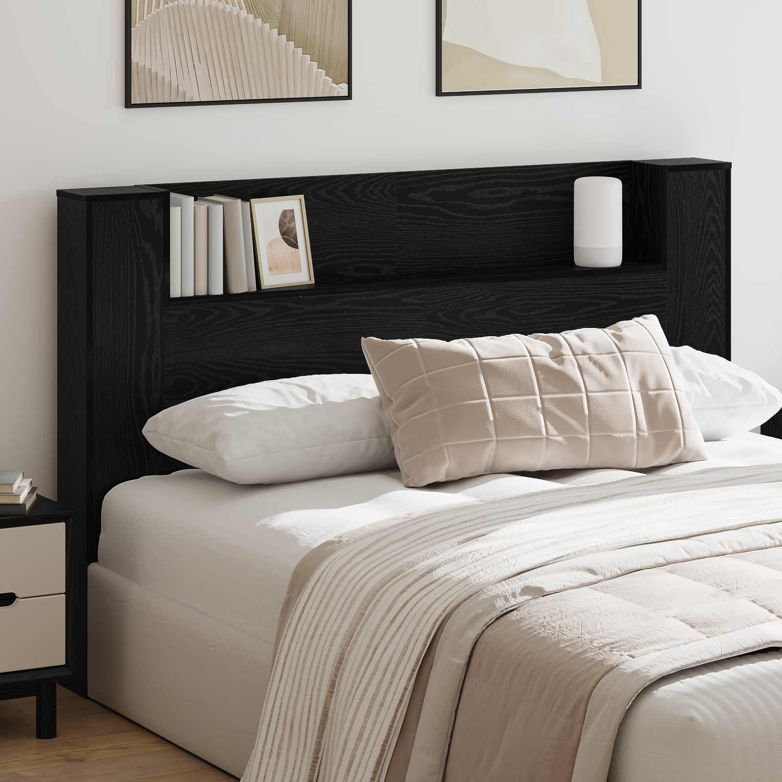 Cabinet de Tête de Lit avec LED Chêne noir Bois d'ingénierie - XIOS