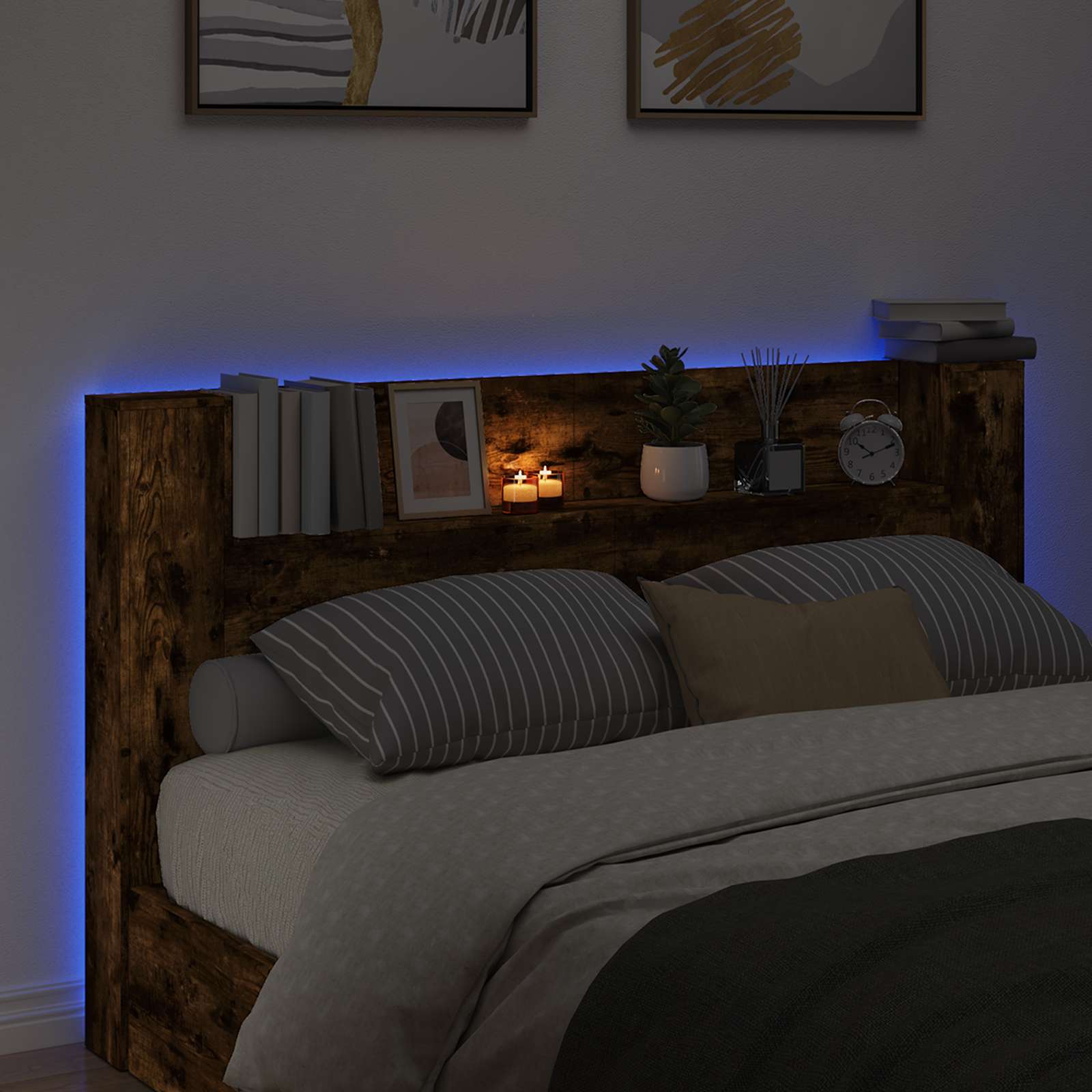 Cabinet de Tête de Lit avec LED Chêne fumé Bois d'ingénierie - XIOS