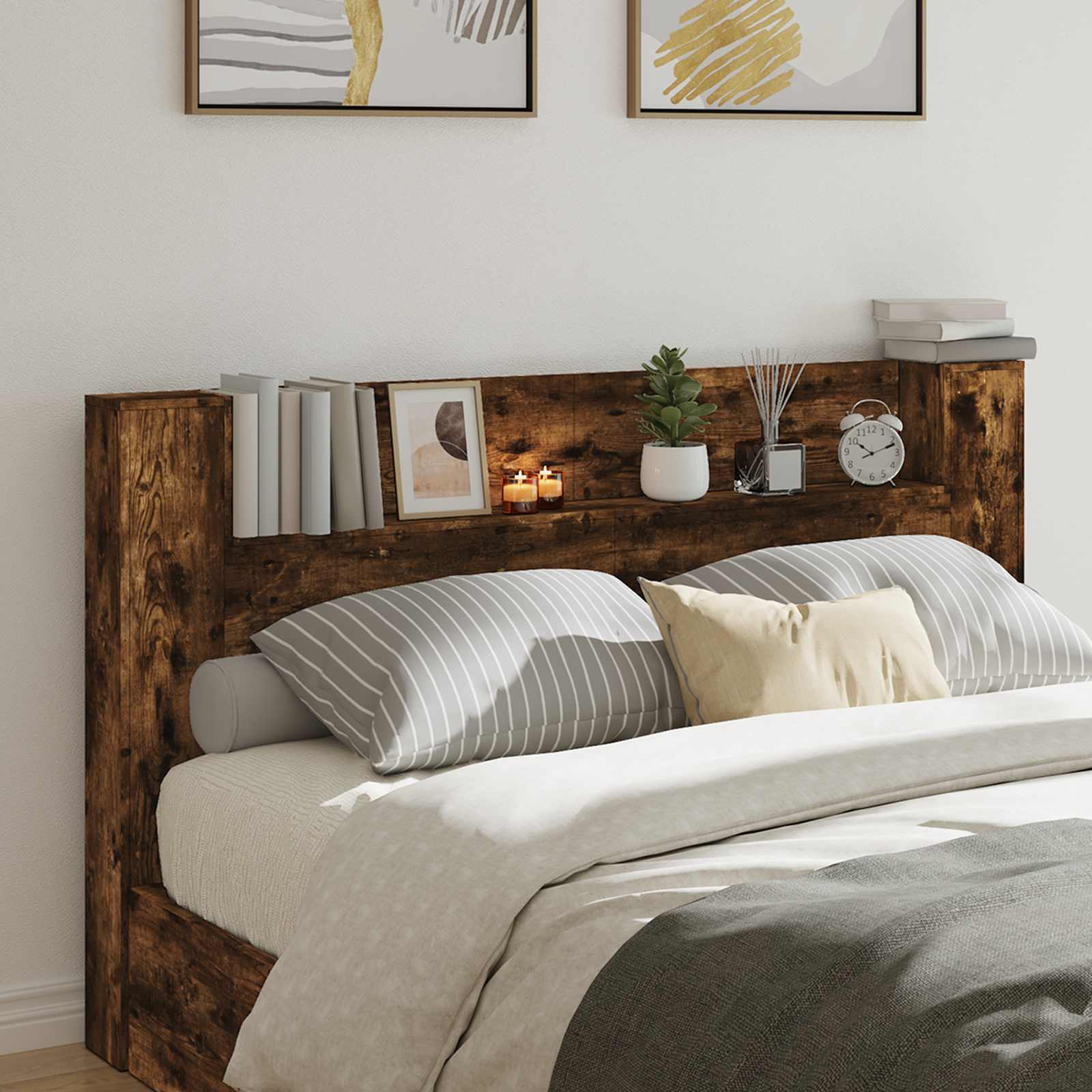 Cabinet de Tête de Lit avec LED Chêne fumé Bois d'ingénierie - XIOS