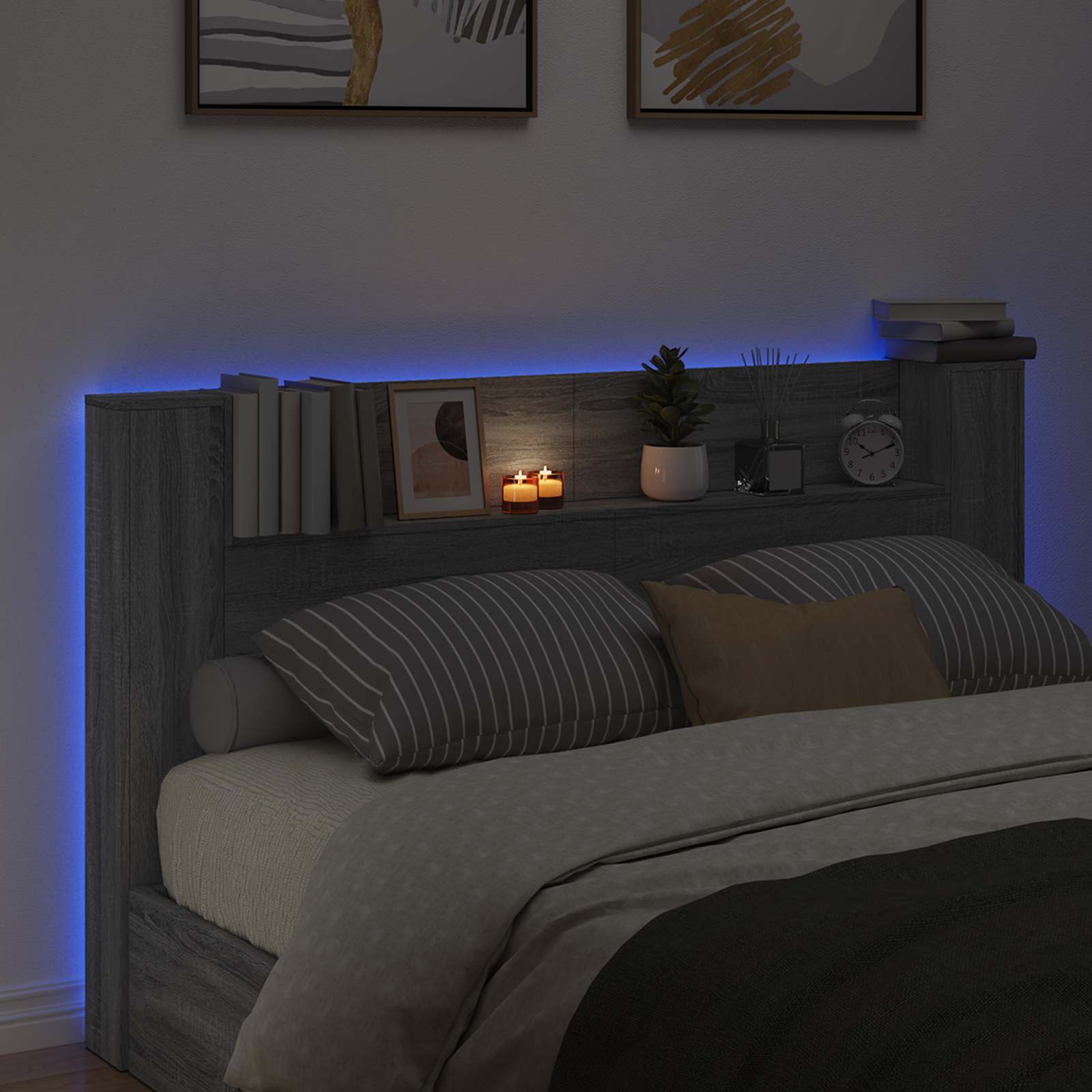 Cabinet de Tête de Lit avec LED Gris Sonoma Bois d'ingénierie - XIOS