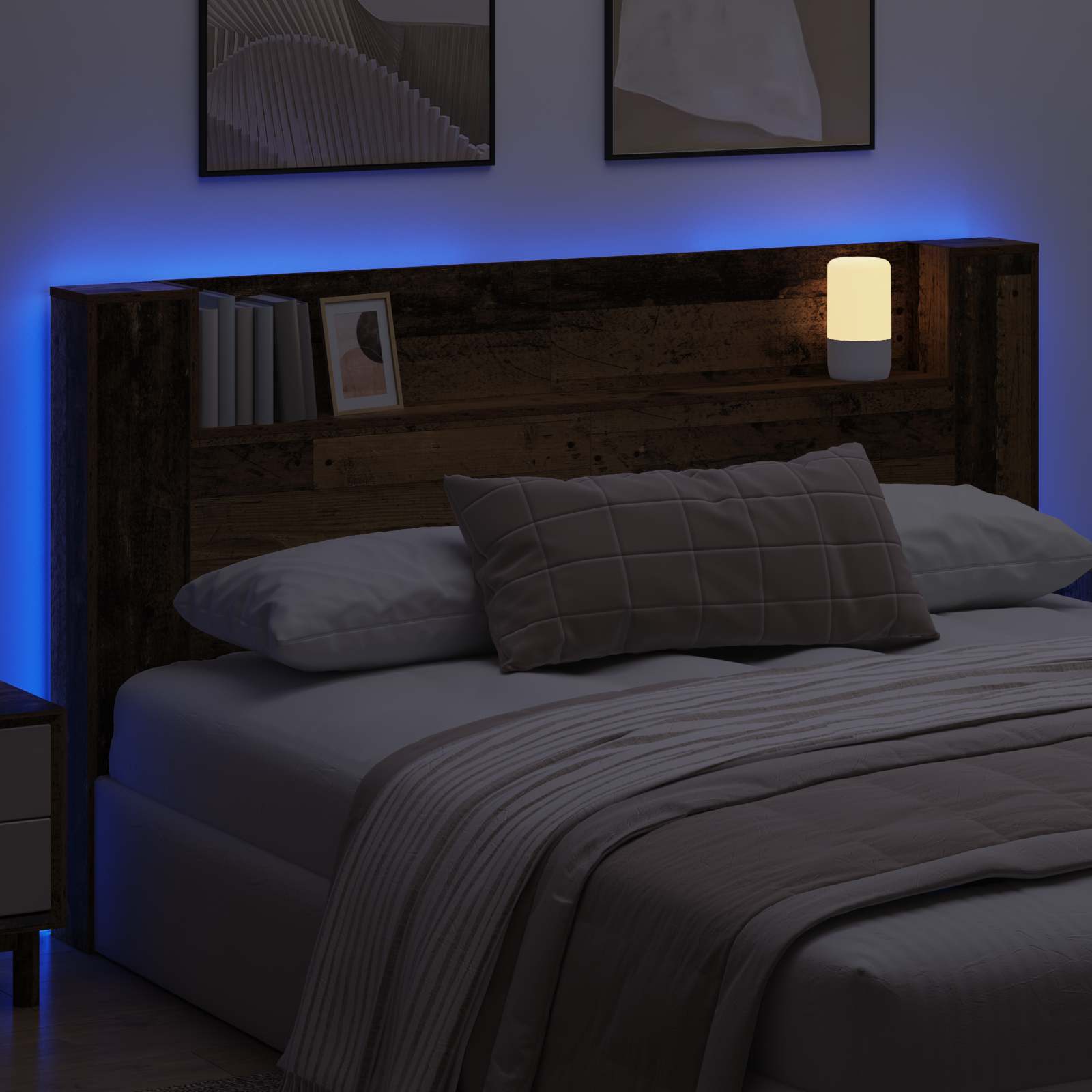 Cabinet de Tête de Lit avec LED Bois ancien Bois d'ingénierie - XIOS