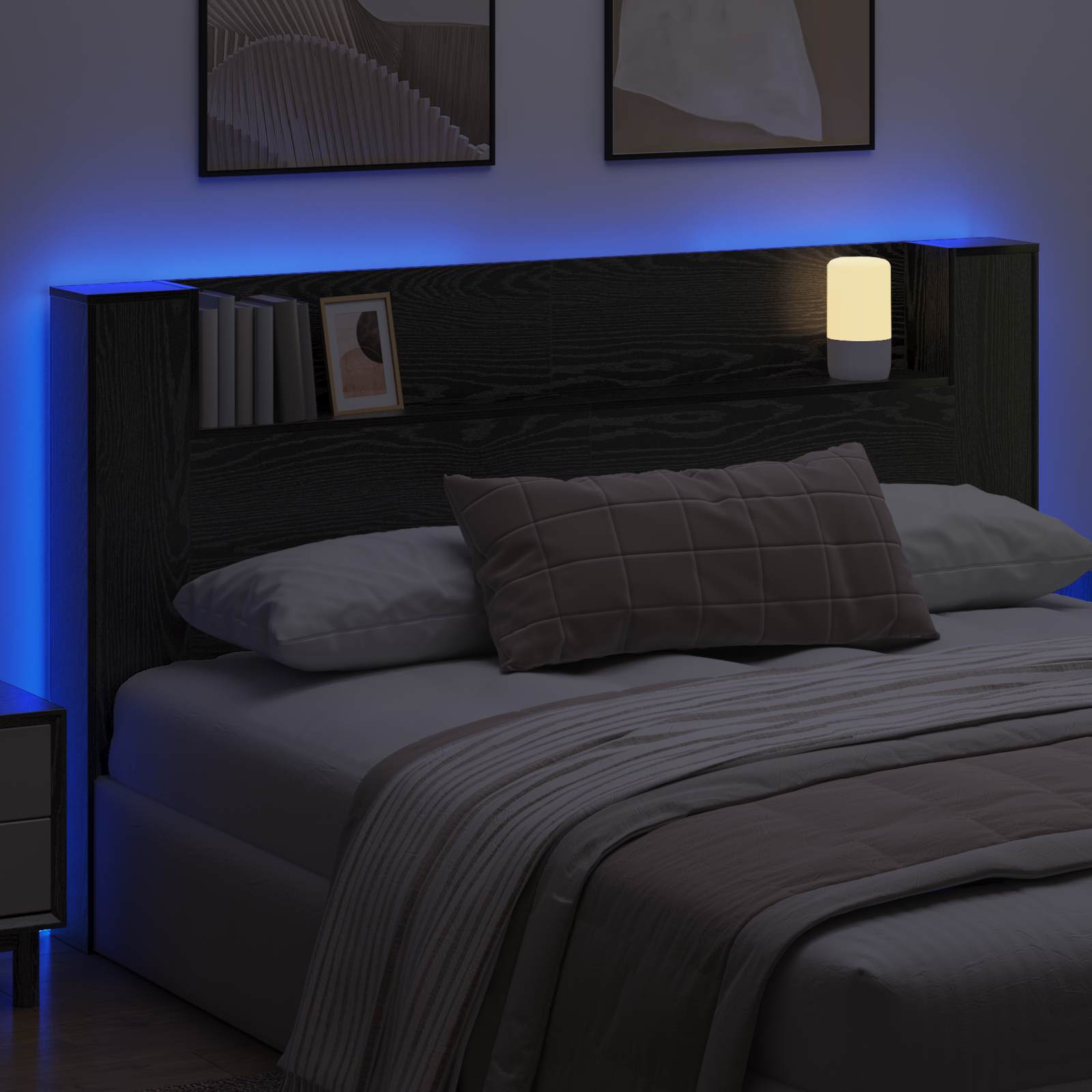 Cabinet de Tête de Lit avec LED Chêne noir Bois d'ingénierie - XIOS