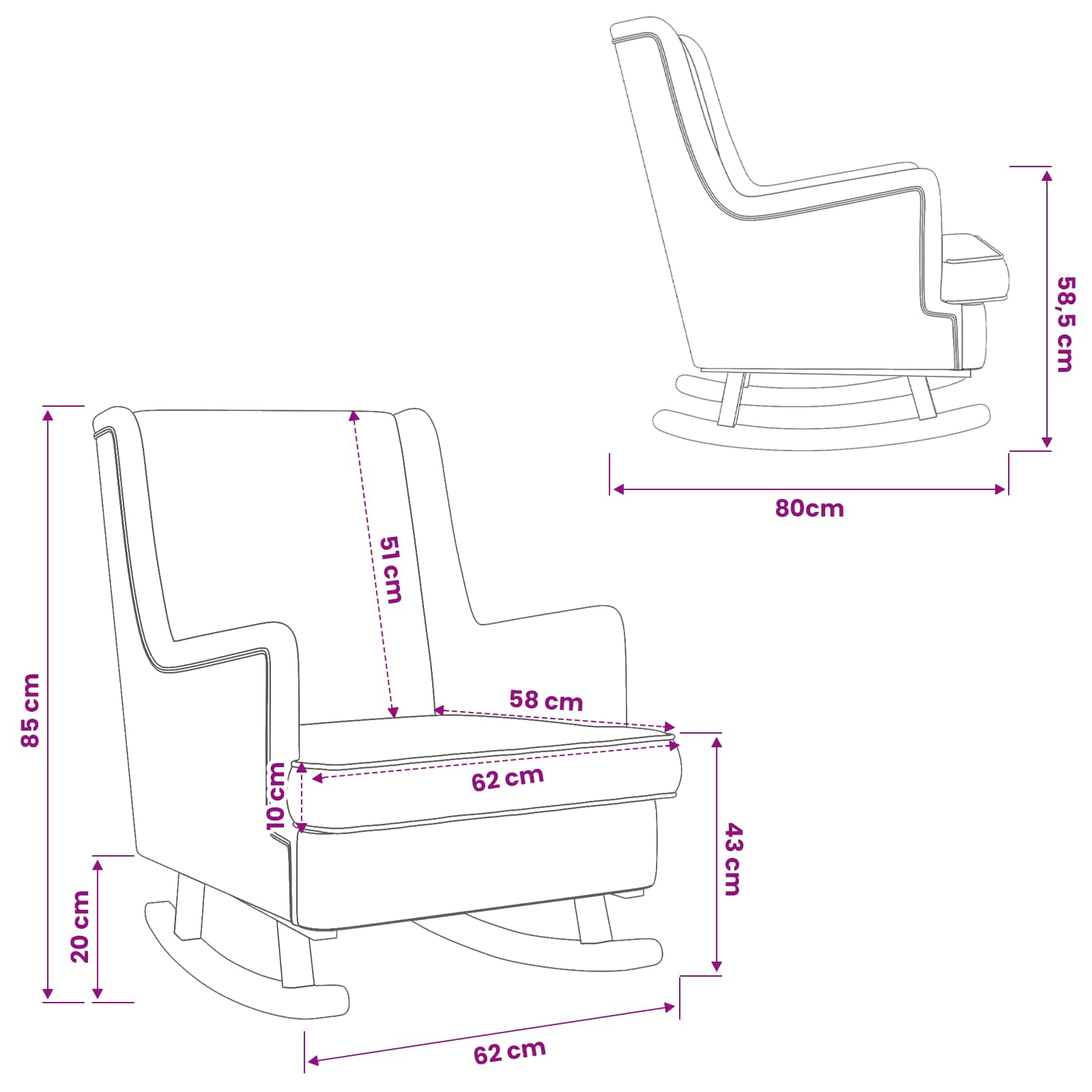 Chaise à bascule Crème 62 x 80 x 85 cm Tissu en laine de mouton - XIOS