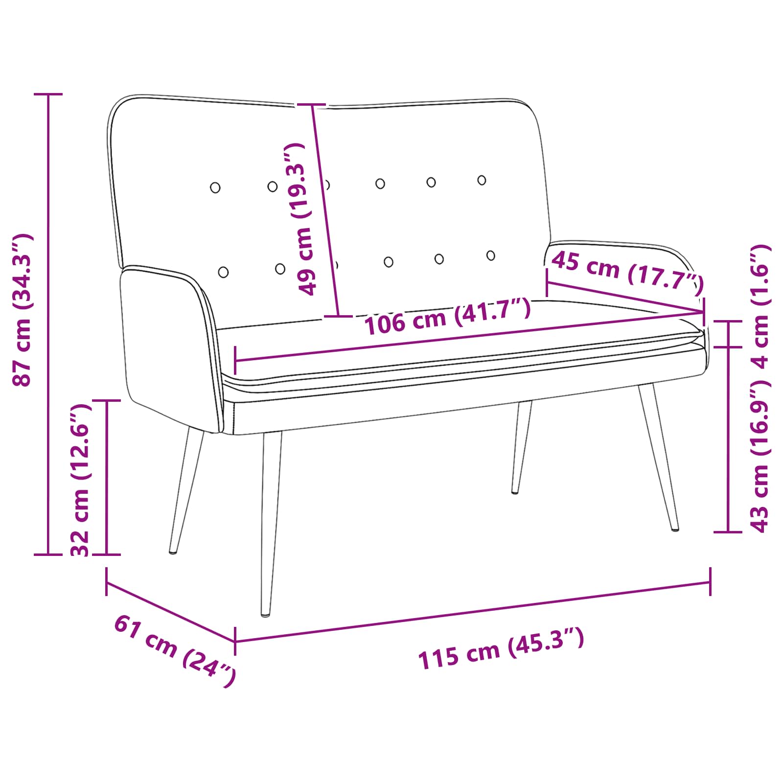 Sofa 2 places Gris clair 115 x 61 x 87 cm tissu - XIOS