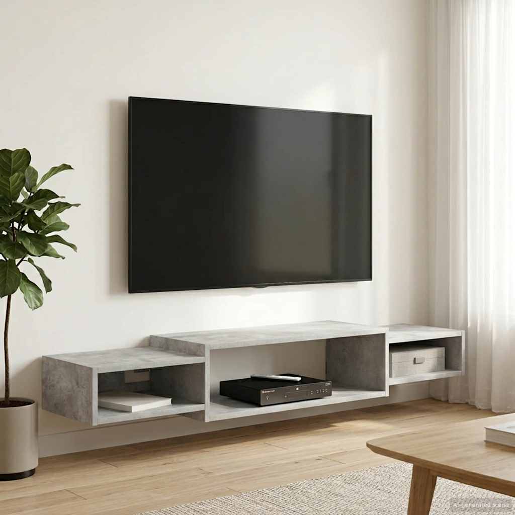 Meuble TV mural Montage mural Gris béton 140 x 28 x 21 cm - XIOS