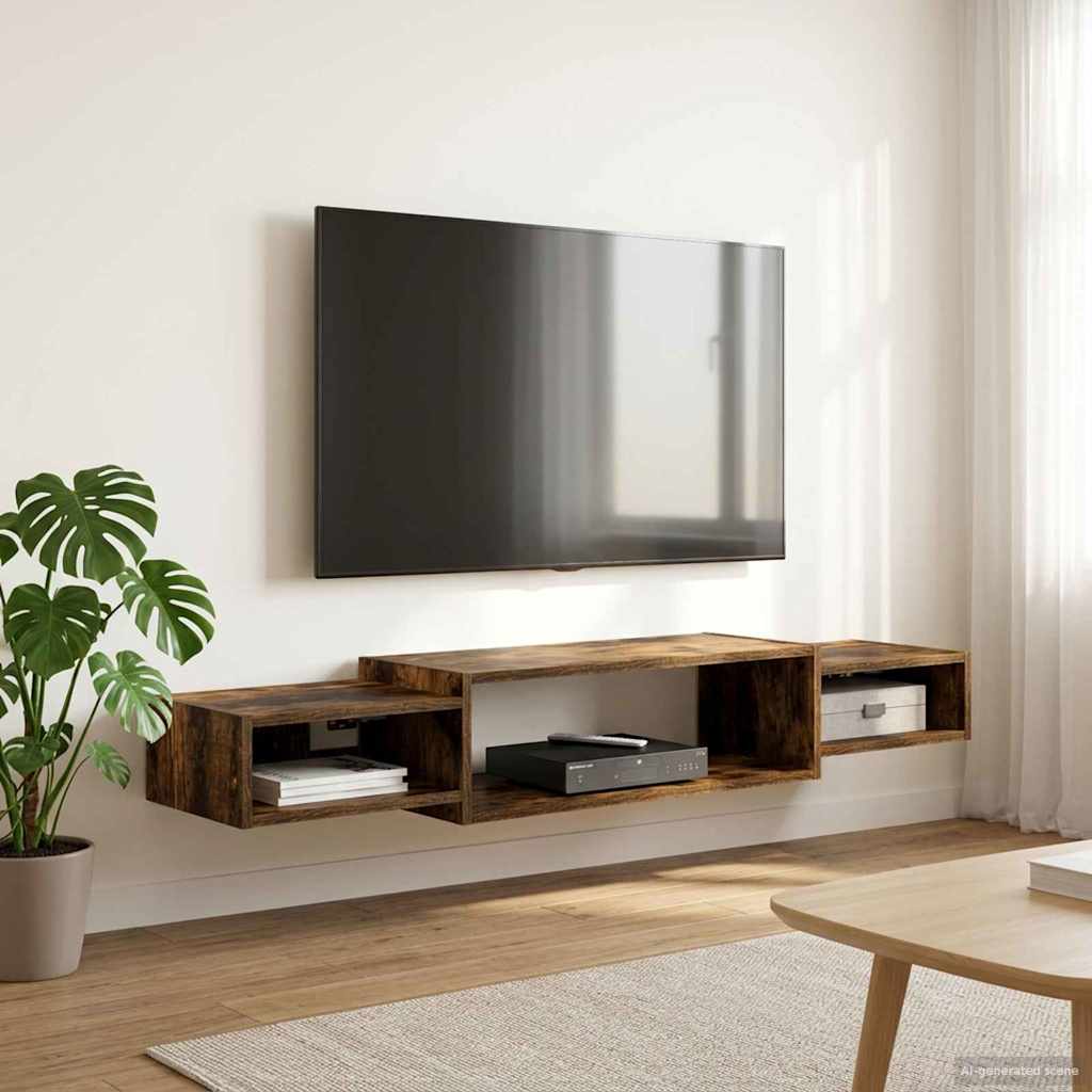 Meuble TV mural Montage mural Chêne fumé 140 x 28 x 21 cm - XIOS