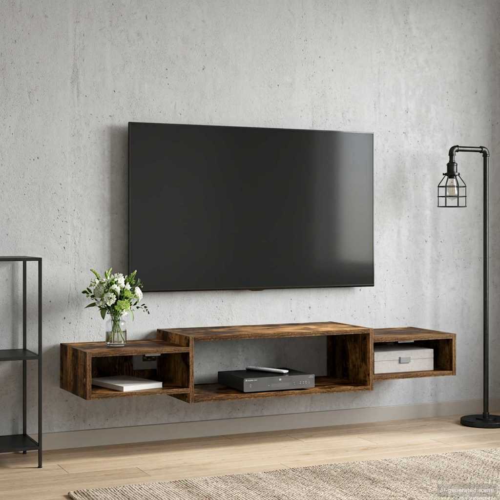 Meuble TV mural Montage mural Chêne fumé 140 x 28 x 21 cm - XIOS