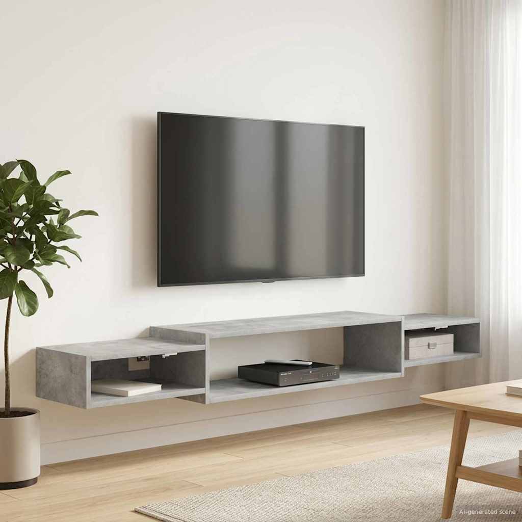 Meuble TV mural Montage mural Gris béton 180 x 28 x 21 cm - XIOS