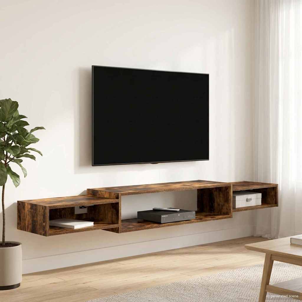 Meuble TV mural Montage mural Chêne fumé 180 x 28 x 21 cm - XIOS