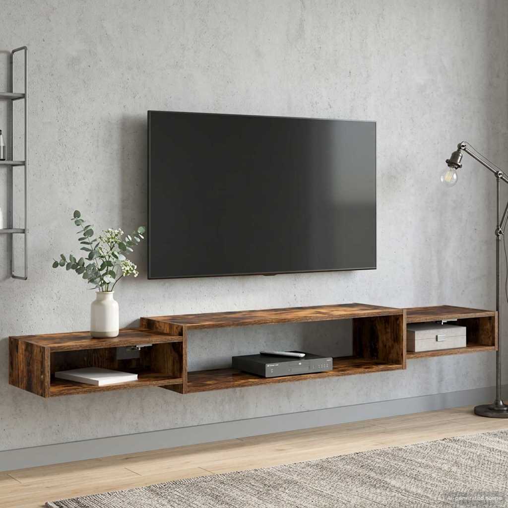 Meuble TV mural Montage mural Chêne fumé 180 x 28 x 21 cm - XIOS