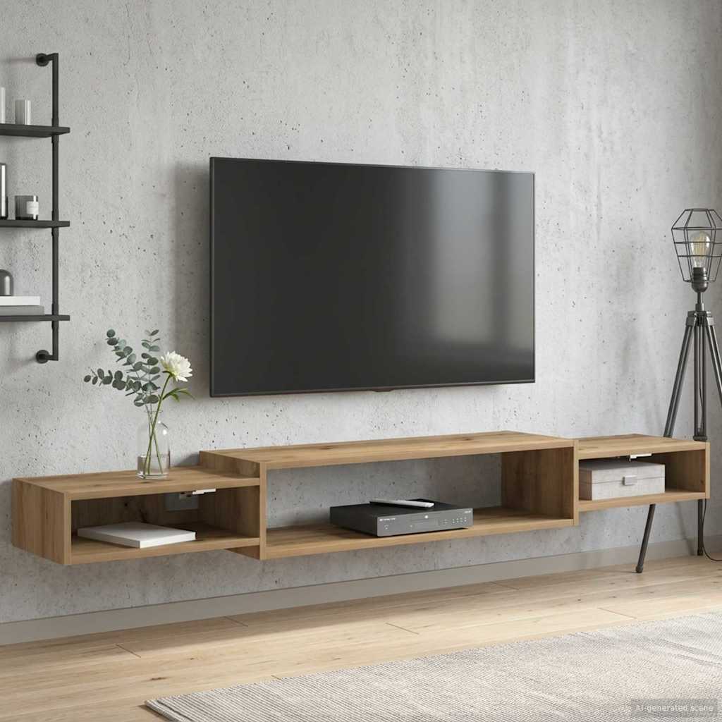 Meuble TV mural Montage mural Chêne artisanal 180 x 28 x 21 cm - XIOS