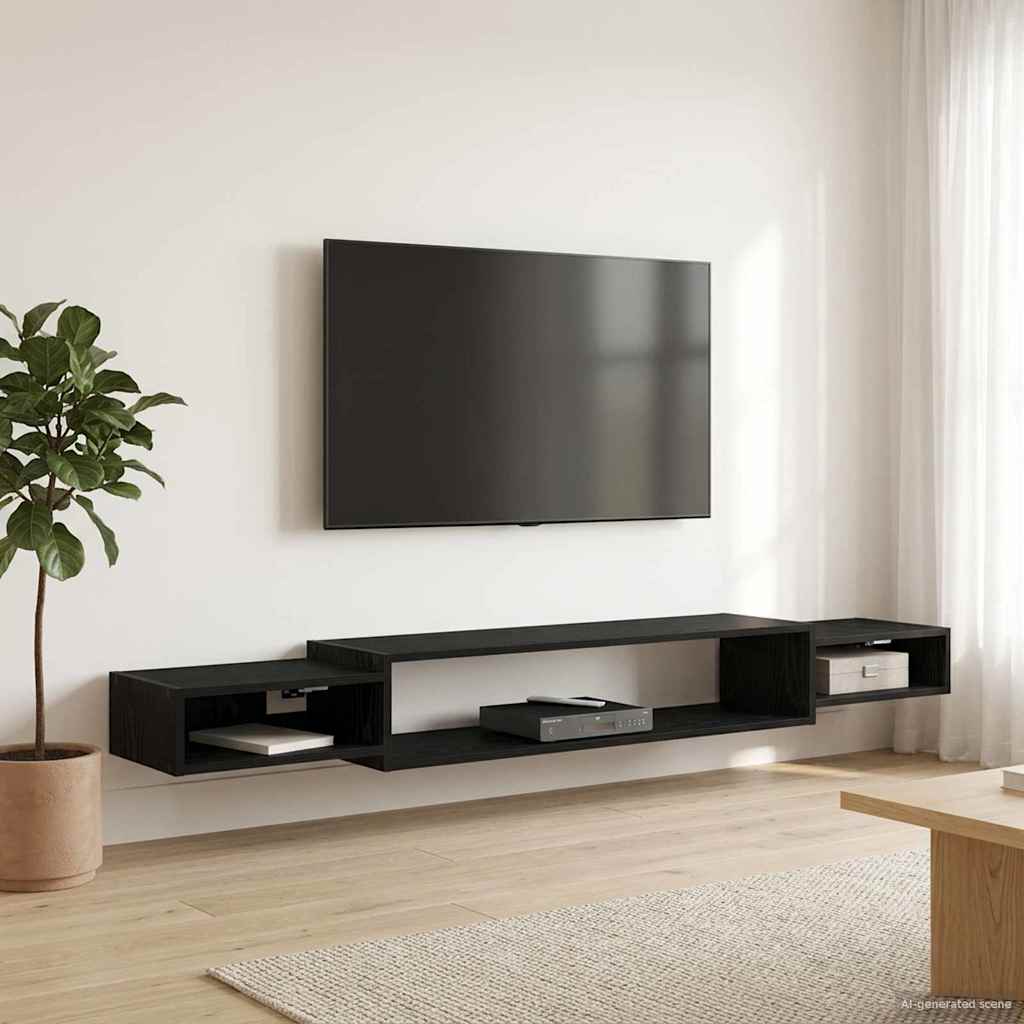 Meuble TV mural Montage mural Chêne noir 220 x 28 x 21 cm - XIOS