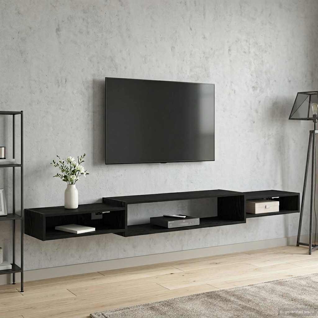 Meuble TV mural Montage mural Chêne noir 220 x 28 x 21 cm - XIOS