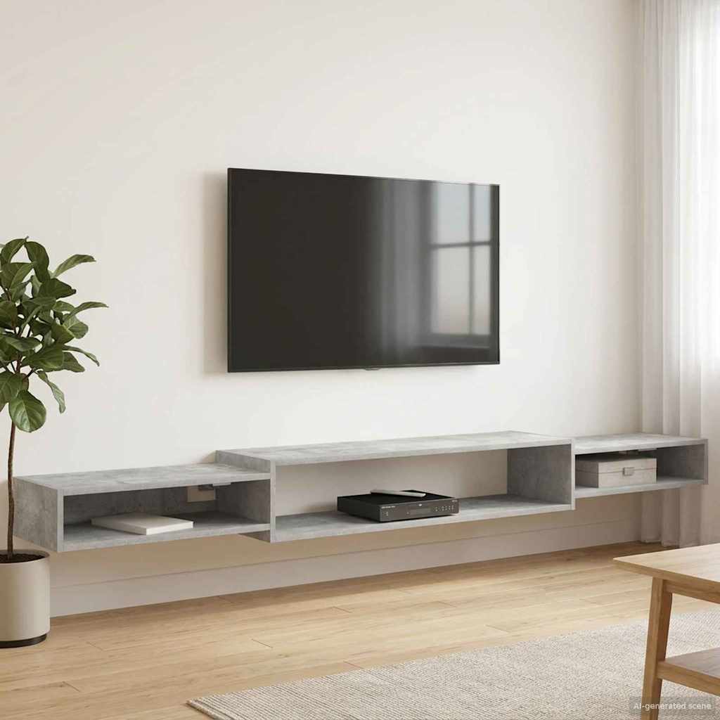 Meuble TV mural Montage mural Gris béton 220 x 28 x 21 cm - XIOS