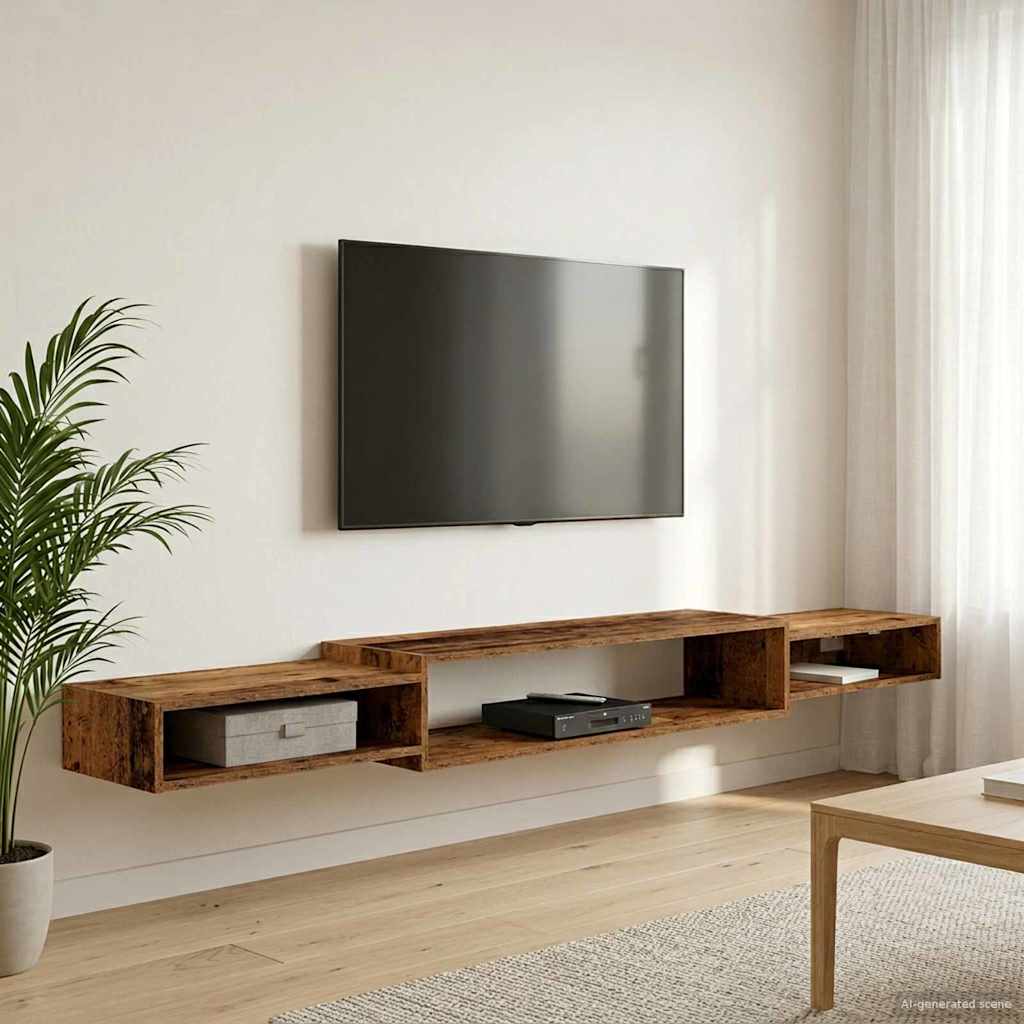 Meuble TV mural Montage mural Bois ancien 220 x 28 x 21 cm - XIOS